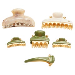 ALEXANDRE DE PARIS Zouari green beige marble acrylic hair clamp clips X6