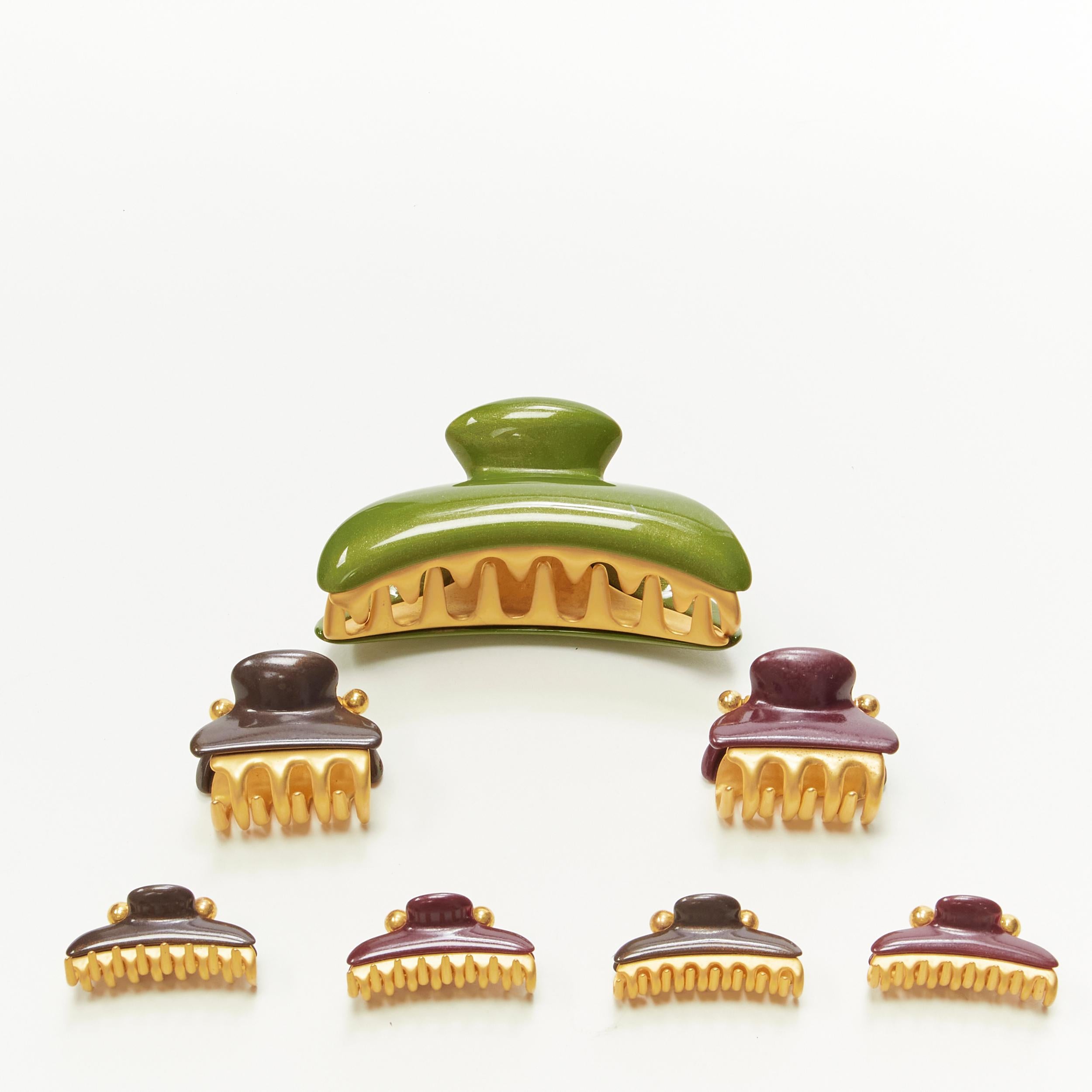 ALEXANDRE DE PARIS Zouari green dark red brown gold acrylic  hair clamp clip X7 In Good Condition For Sale In Hong Kong, NT