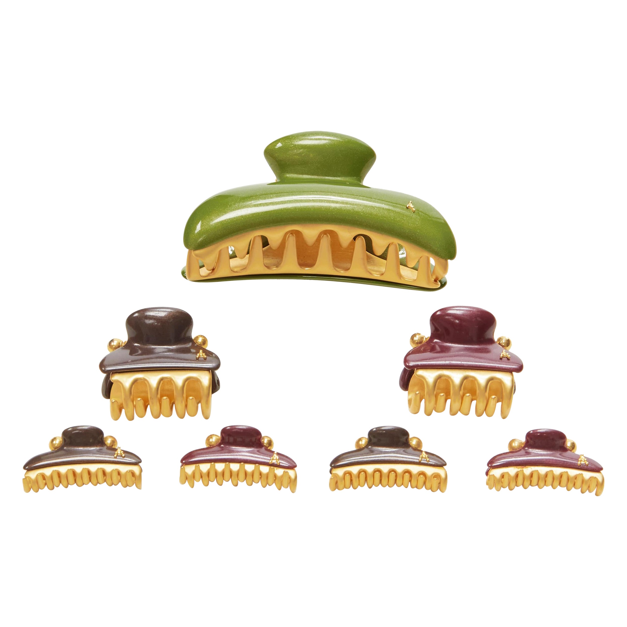 ALEXANDRE DE PARIS Zouari green dark red brown gold acrylic  hair clamp clip X7