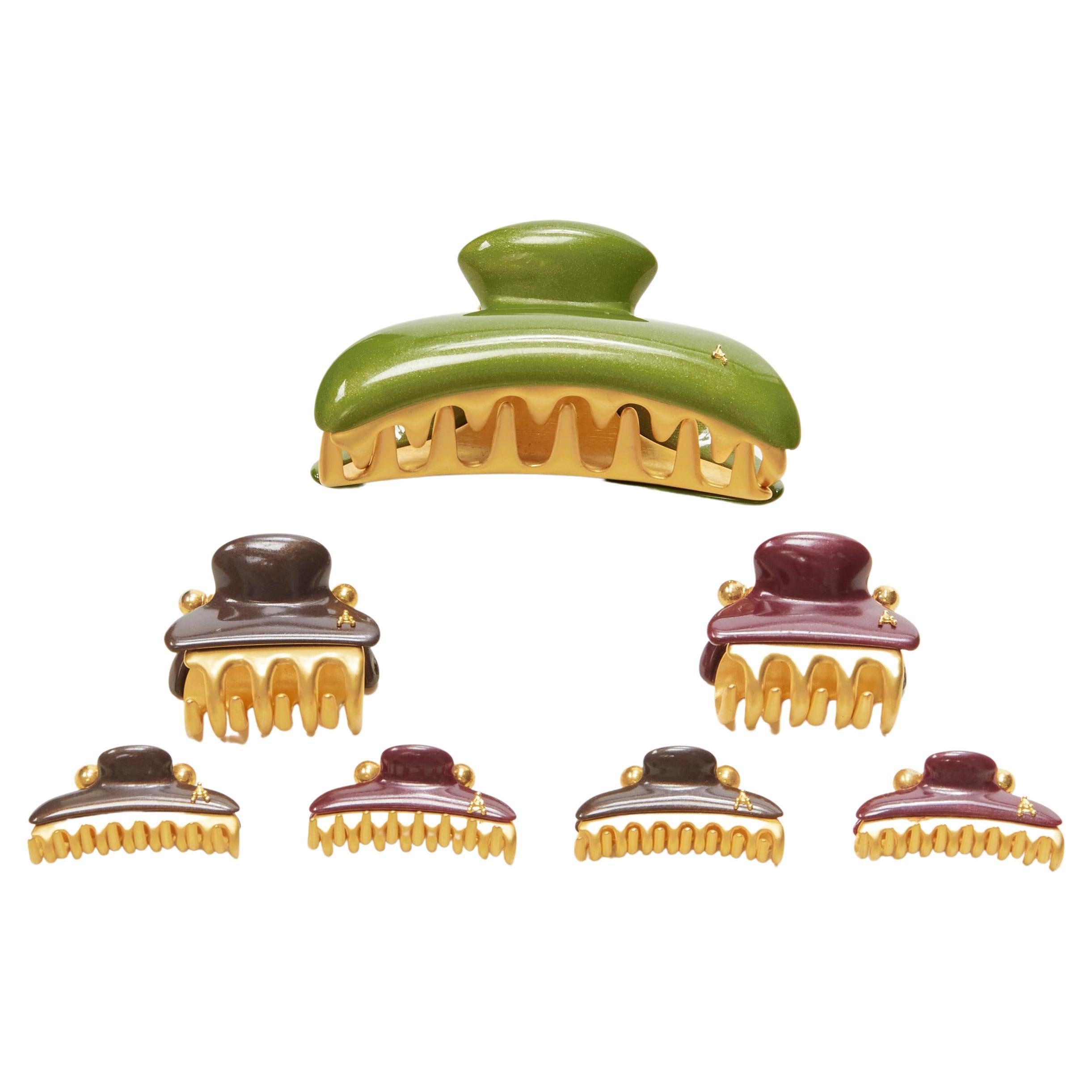 ALEXANDRE DE PARIS Zouari green dark red brown gold acrylic hair clamp clip X7 For Sale
