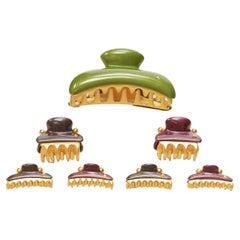 ALEXANDRE DE PARIS Zouari green dark red brown gold acrylic hair clamp clip X7