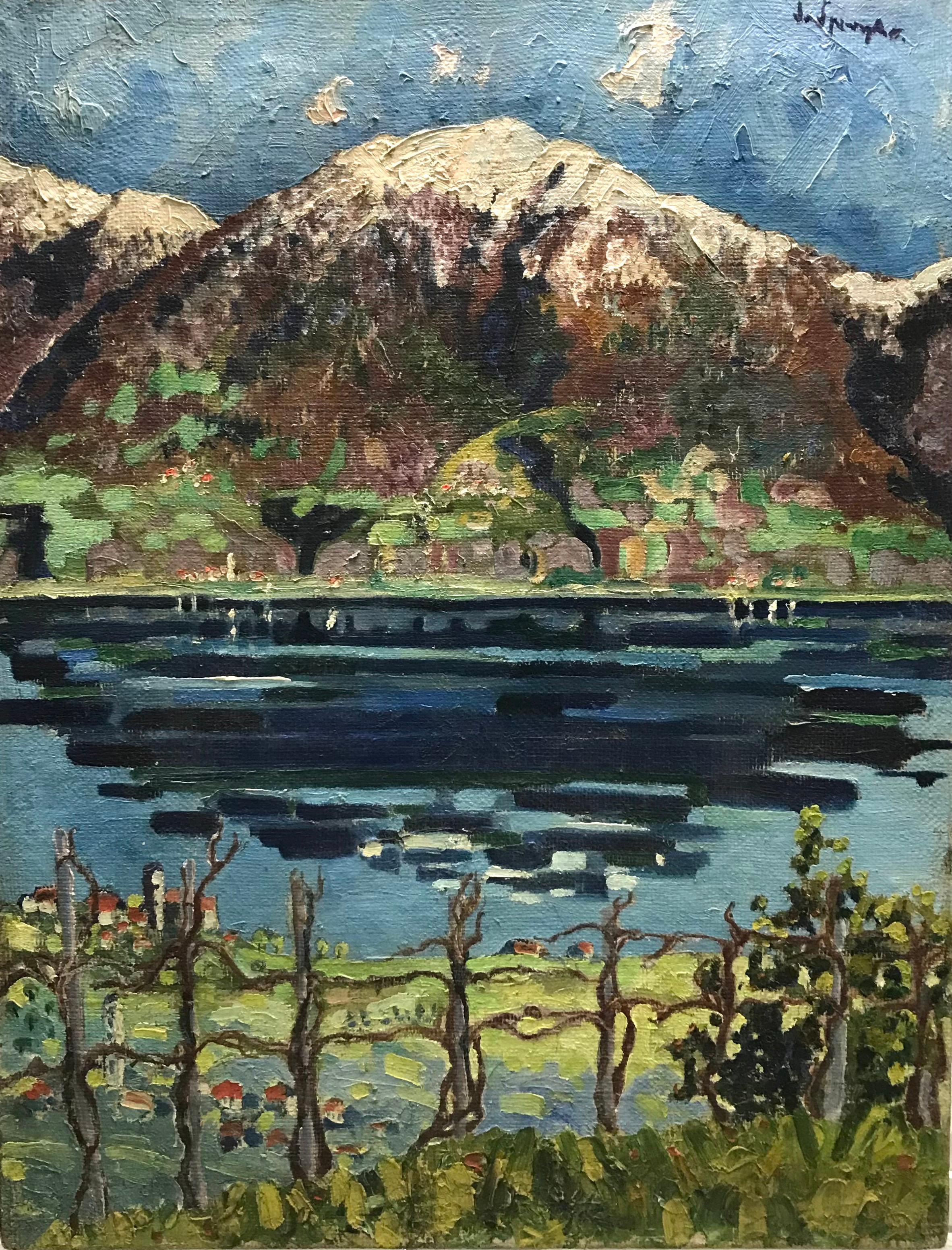 Alexandre De Spengler Landscape Painting - Edge of the lake by Alexandre de Spengler - Oil on canvas 50x65 cm