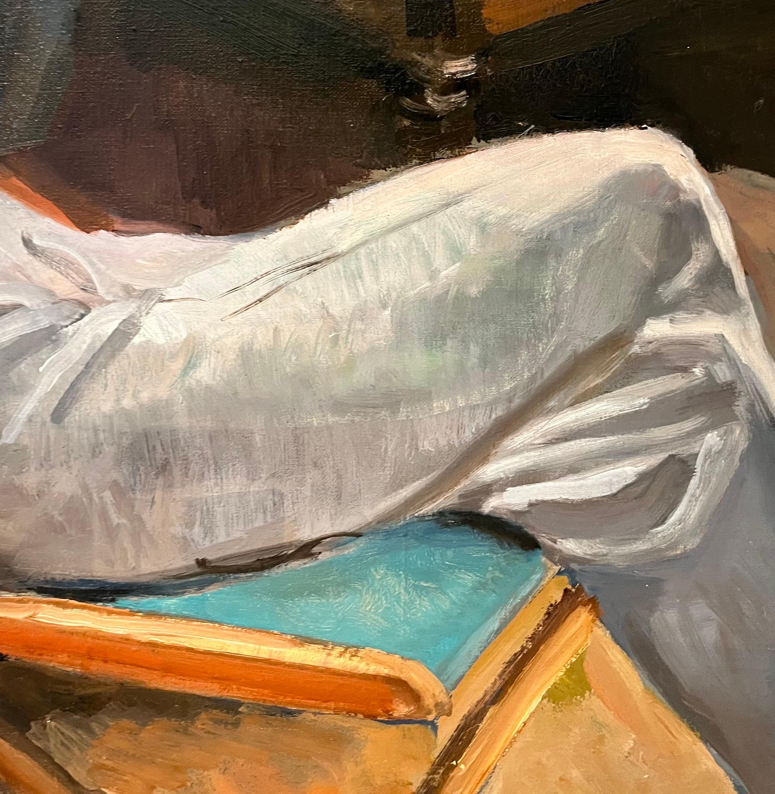 Il lettore di Alexandre de Spengler - Olio su tela 54x73 cm - Interior Painting Marrone di Alexandre De Spengler