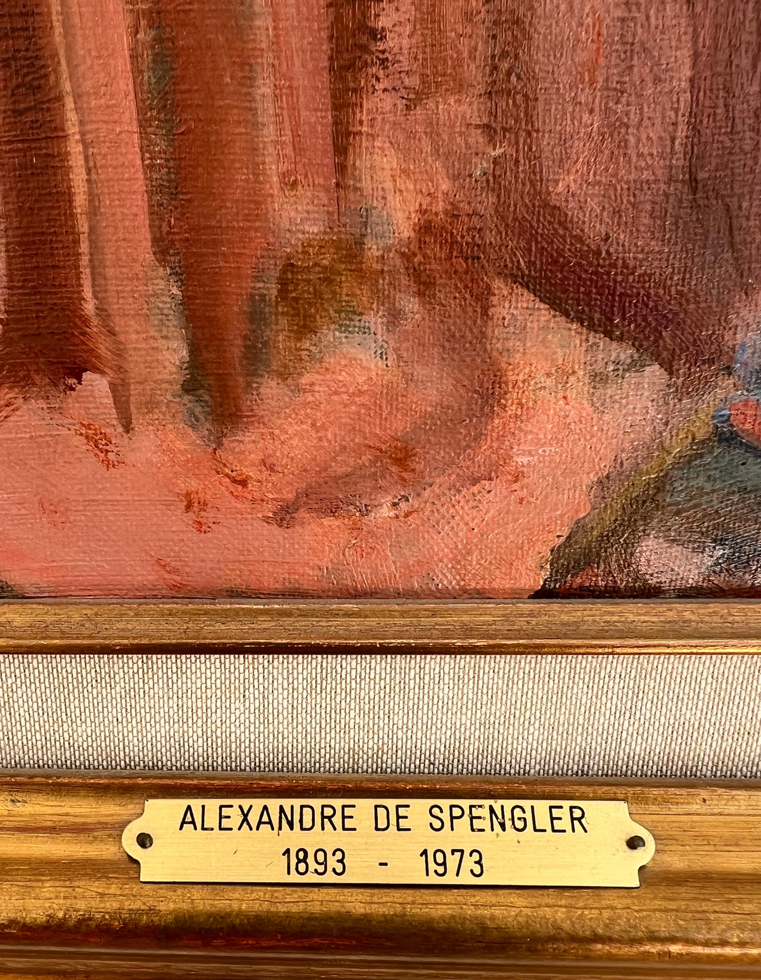 Giovane donna seduta nello studio di un artista - Interior Painting Marrone di Alexandre De Spengler