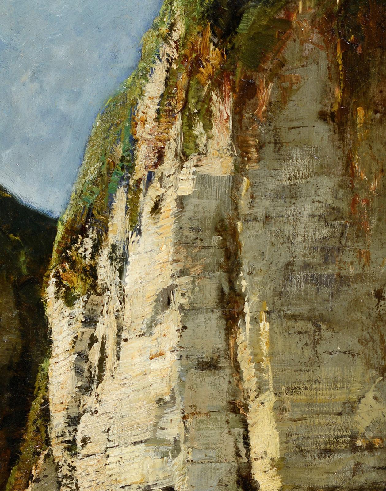 Yport - El acantilado de Amont en Normandía - Painting Escuela francesa de Alexandre Defaux
