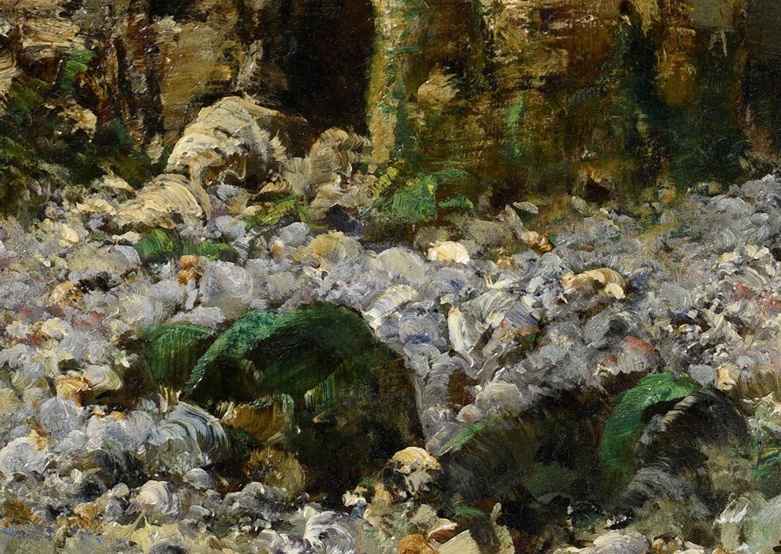 Yport - El acantilado de Amont en Normandía - Landscape Painting Marrón de Alexandre Defaux