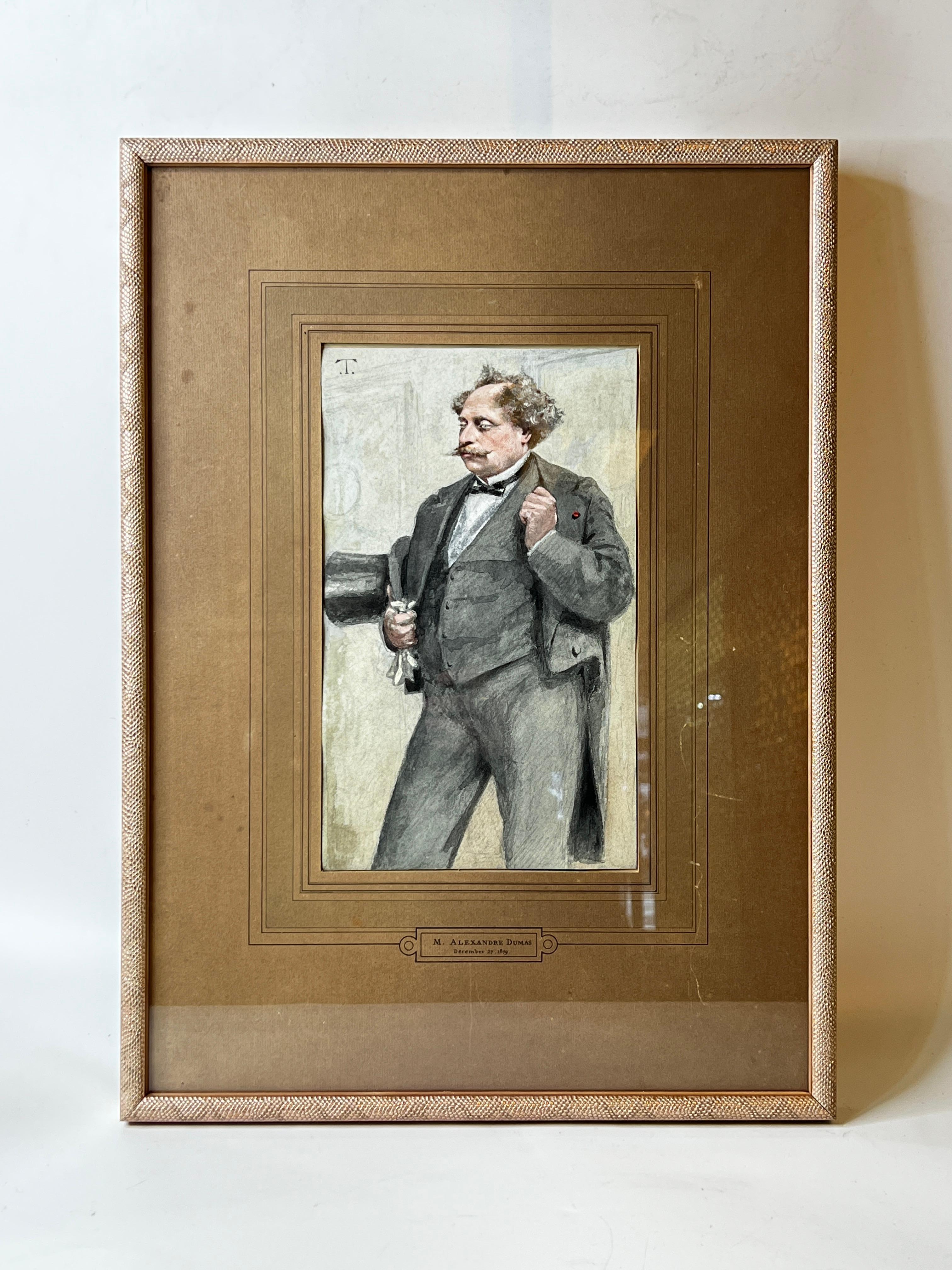 Portrait d'Alexandre Dumas par Theobald Chartran présenté dans le Vanity Fair 1879 en vente 11