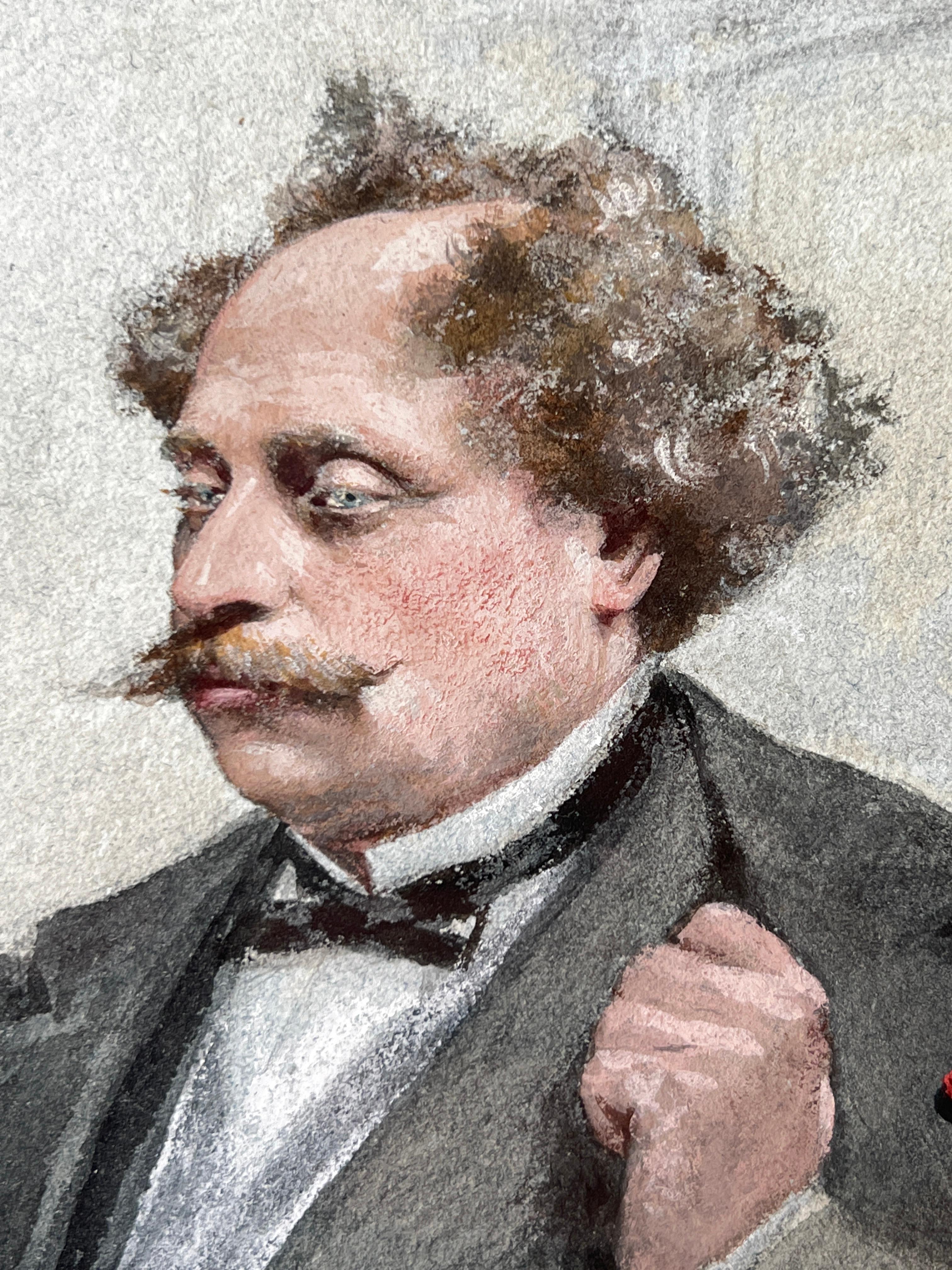 Peint à la main Portrait d'Alexandre Dumas par Theobald Chartran présenté dans le Vanity Fair 1879 en vente