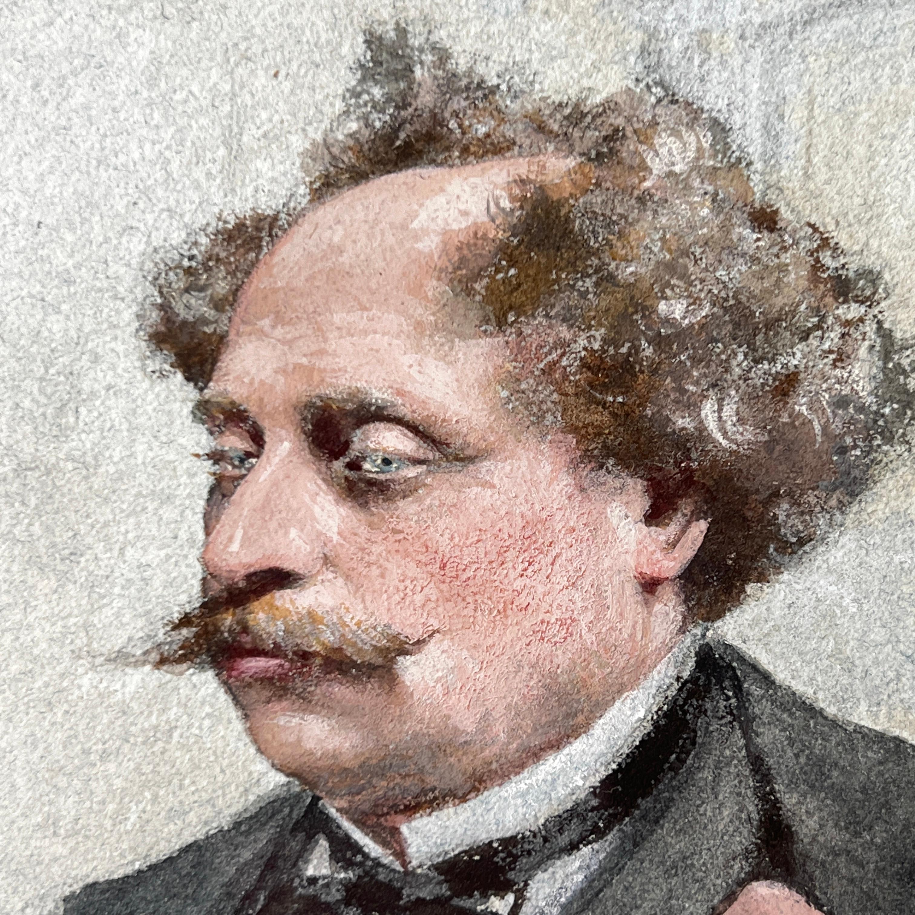 Hand-Painted Alexandre Dumas Portrait by Theobald Chartran Featured in Vanity Fair 1879 For Sale