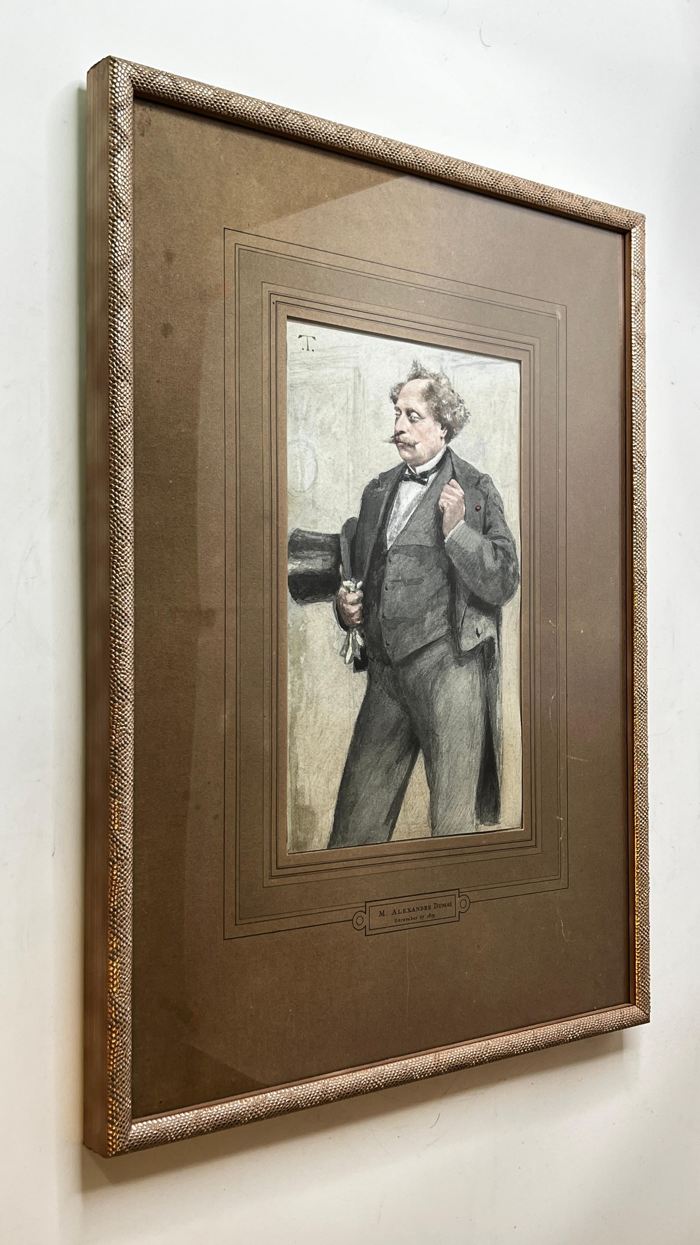 XIXe siècle Portrait d'Alexandre Dumas par Theobald Chartran présenté dans le Vanity Fair 1879 en vente