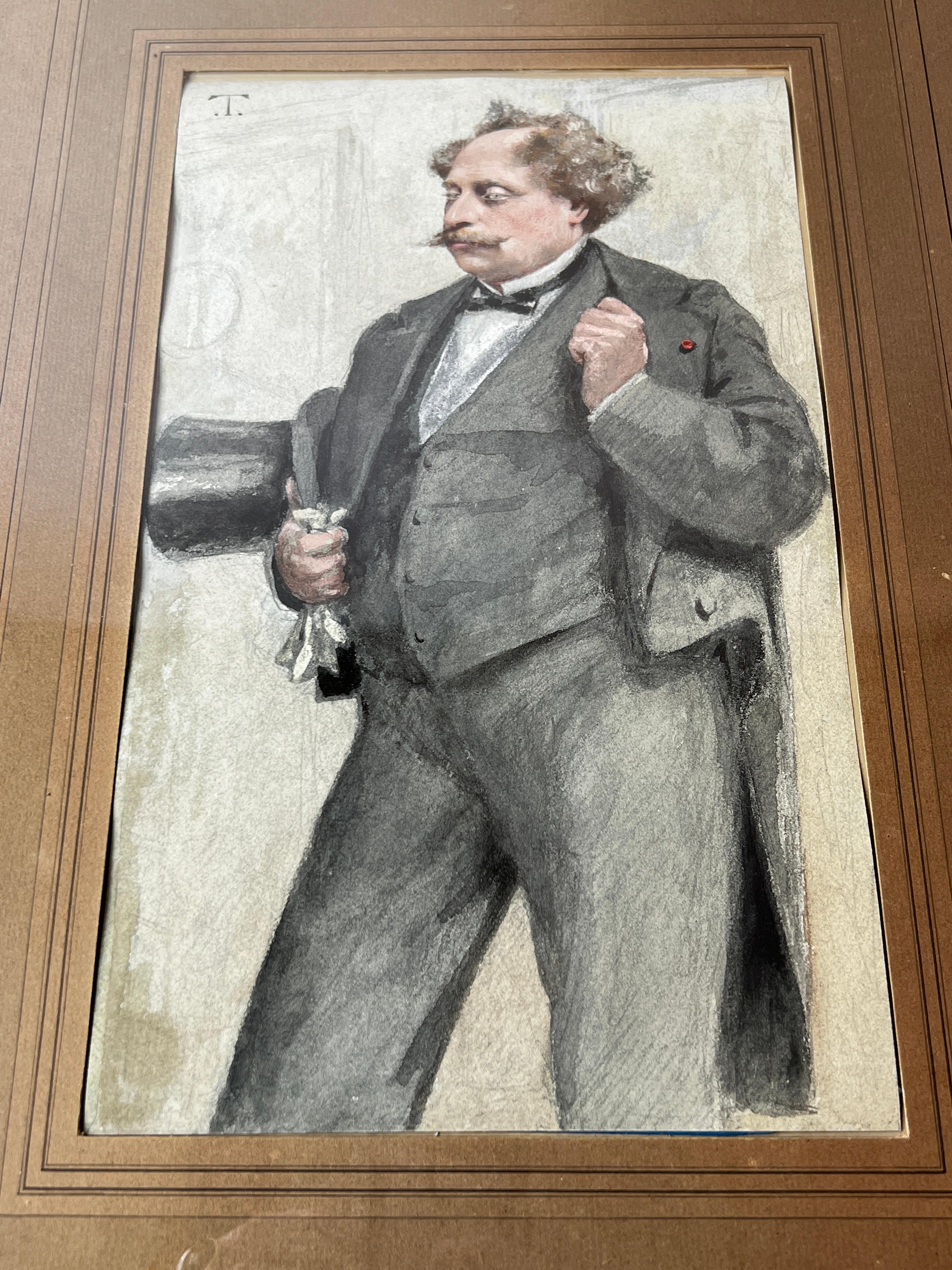 Papier Portrait d'Alexandre Dumas par Theobald Chartran présenté dans le Vanity Fair 1879 en vente