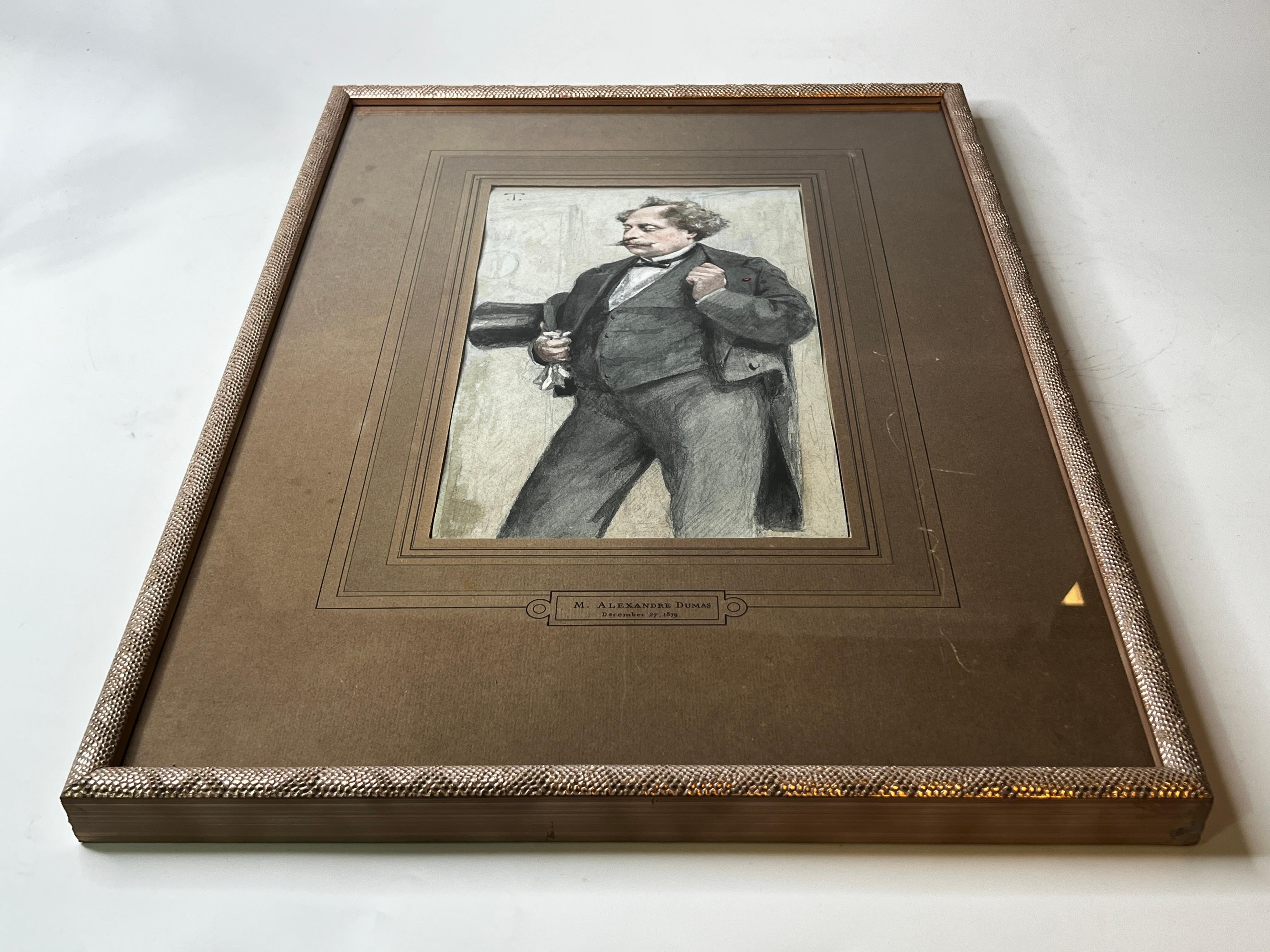 Portrait d'Alexandre Dumas par Theobald Chartran présenté dans le Vanity Fair 1879 en vente 1