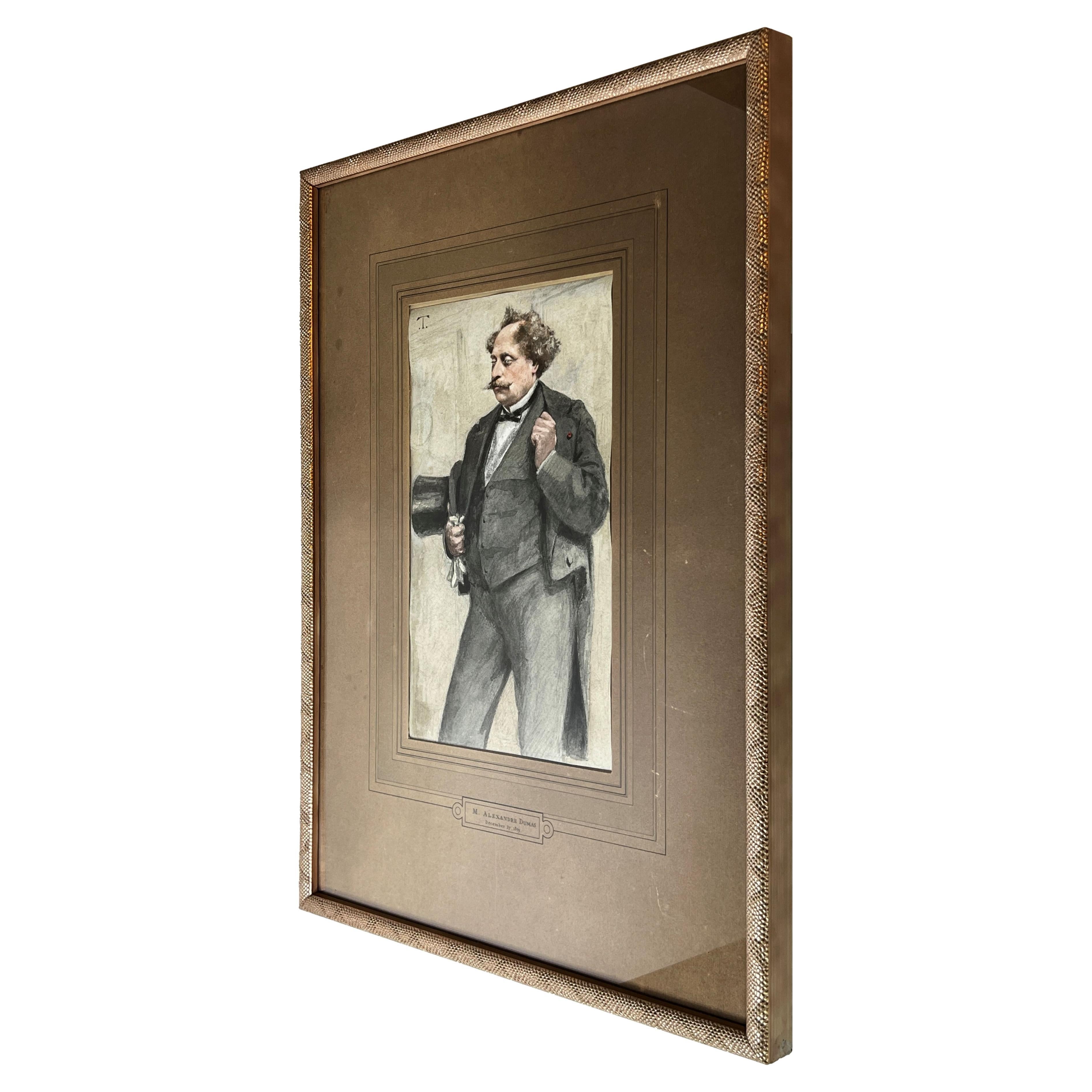 Portrait d'Alexandre Dumas par Theobald Chartran présenté dans le Vanity Fair 1879 en vente