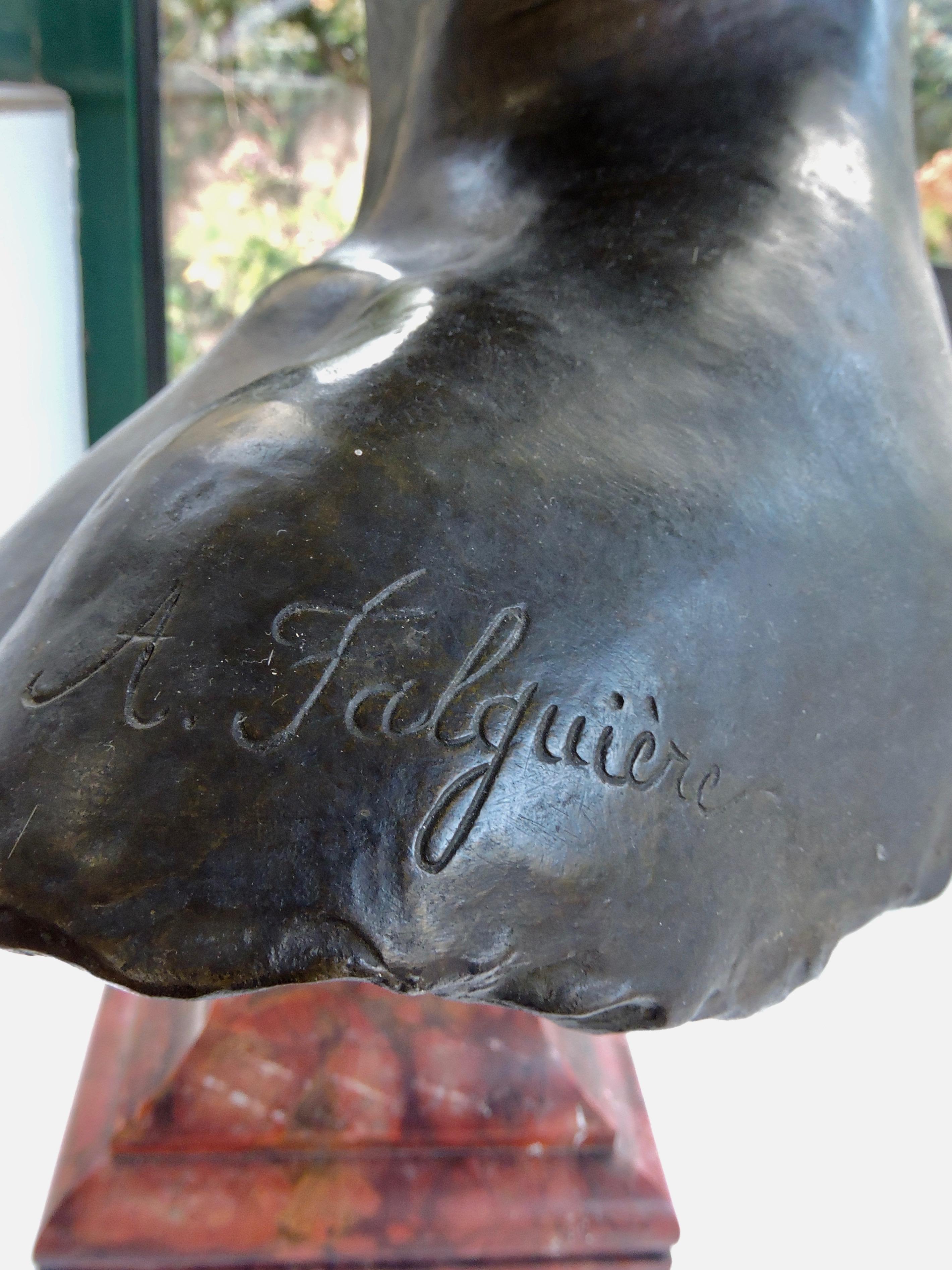 Belle Époque Alexandre Falguiere Buste de Diane, a Bronze Sculpture on a Marble