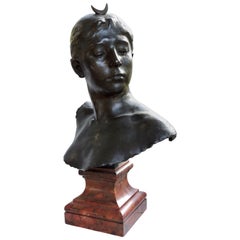 Alexandre Falguiere Buste de Diane, a Bronze Sculpture on a Marble