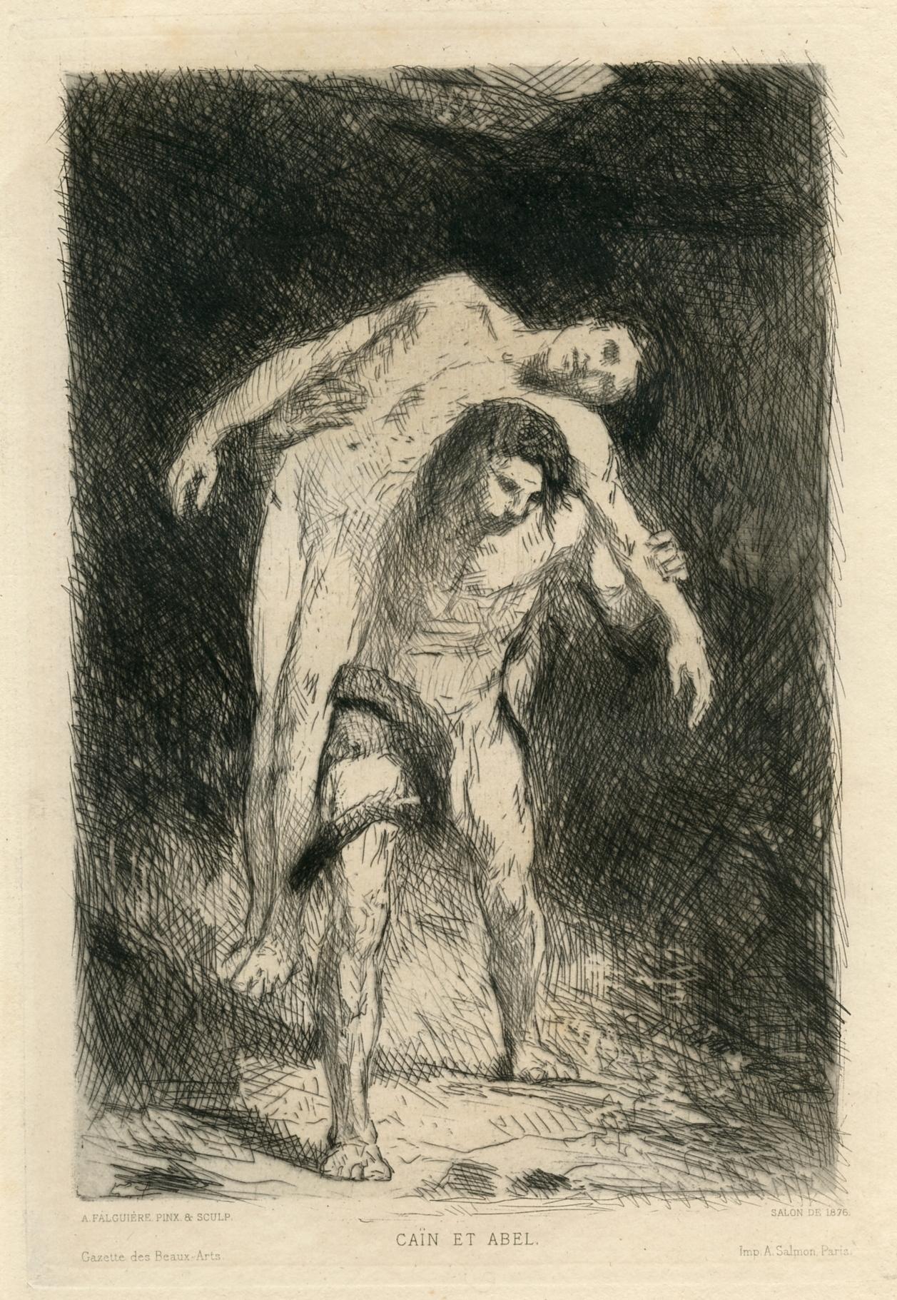 "Cain and Abel" original etching - Print by Alexandre Falguière