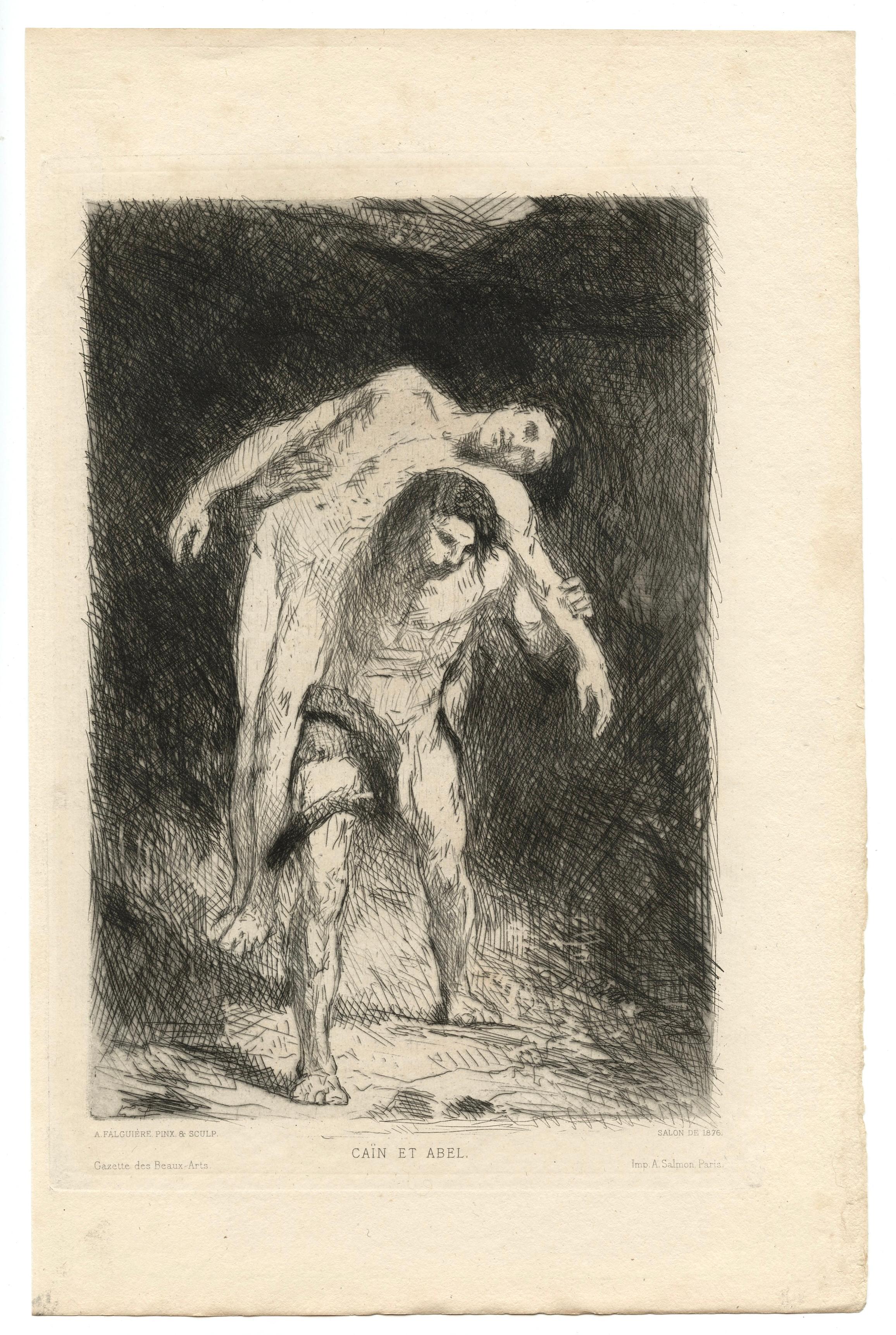 "Cain and Abel" original etching - Print by Alexandre Falguière