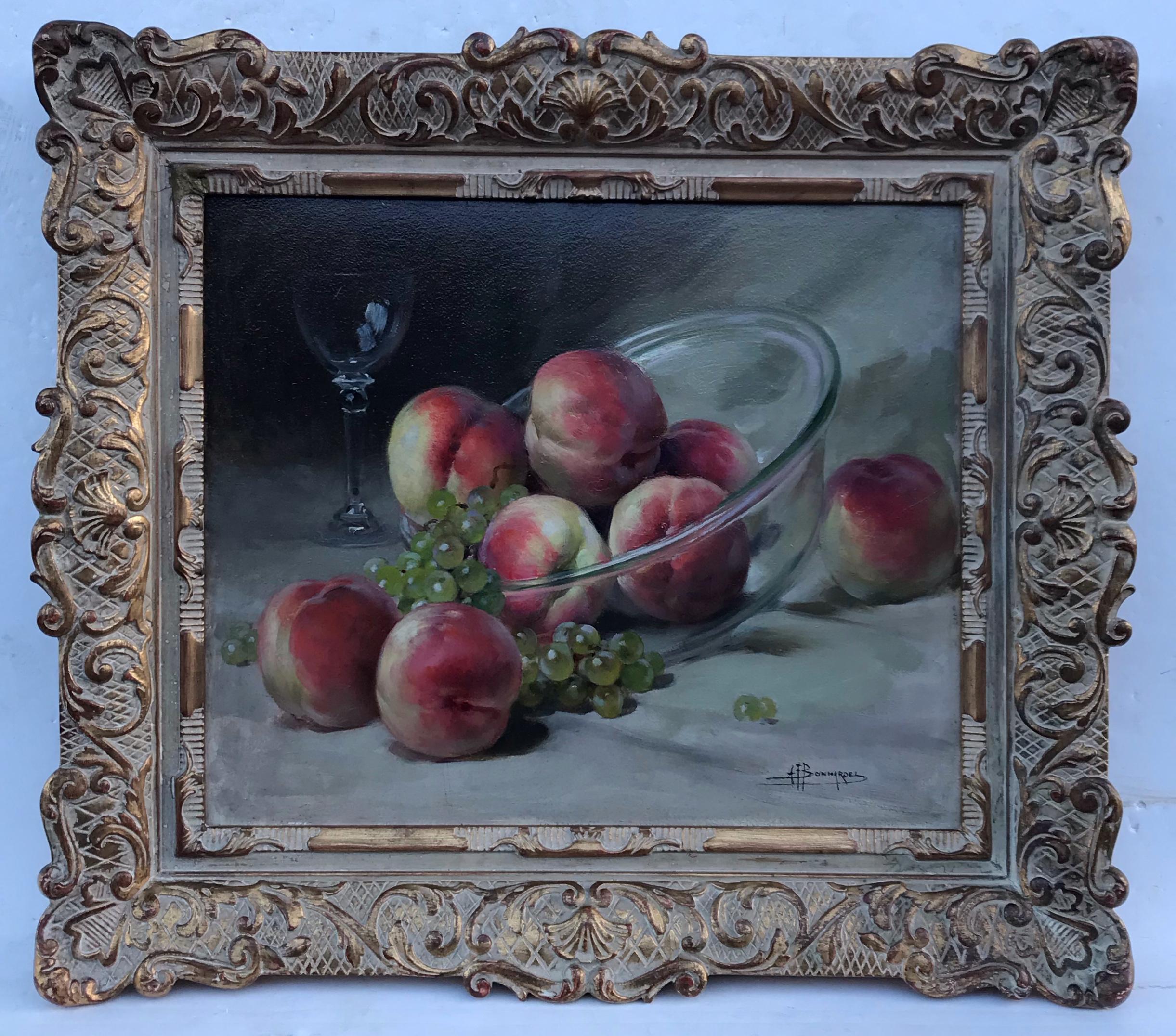 Figurative Painting BONNARDEL François - Nature morte fruits et cristal