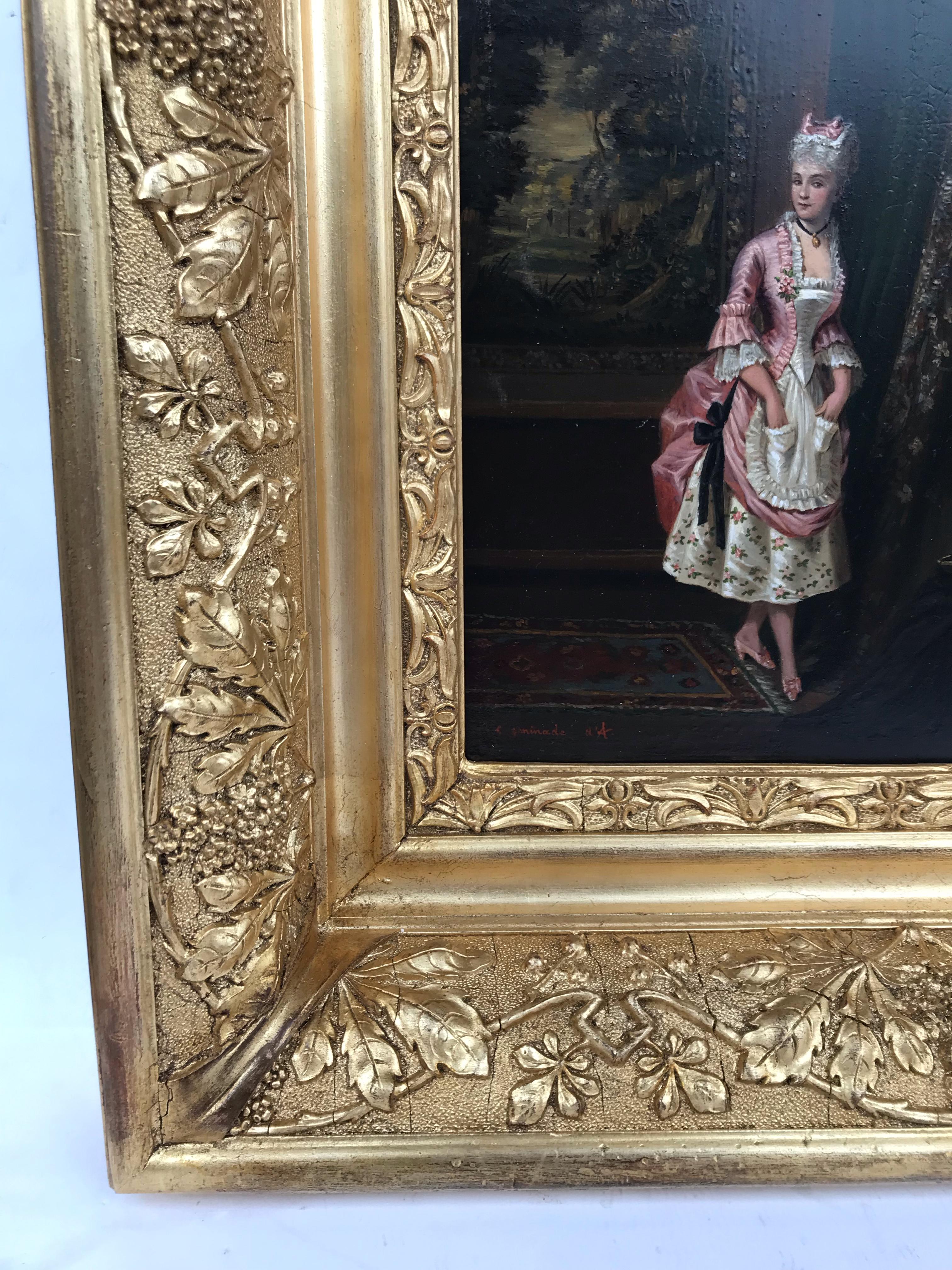 Alexandre François CAMINADE (1789-1862)
Portrait d'une femme
Huile sur bois signée en bas à droite
Cadre ancien doré avec des feuilles
Taille du bois : 22 X 15 cm
Taille du cadre : 40 X 30 cm

Alexandre-François Caminade, né à Paris le 14 décembre