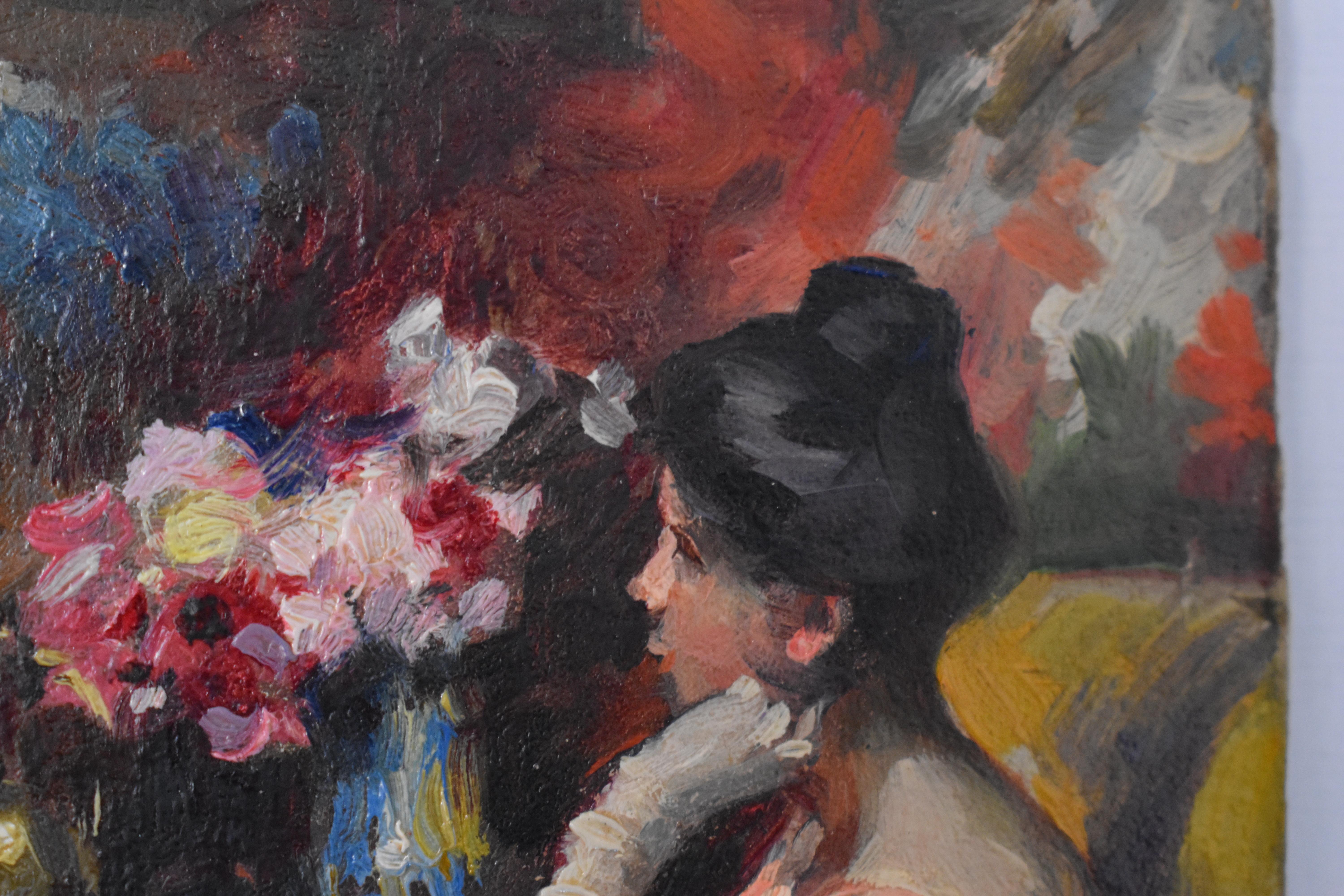 Alexandre-François BONNARDEL (1867-1942)
Elégantes en Conversation.

An exquisite painting of Belle Époque elégantes in conversation dating to around 1900. The woman in yellow, manifests frequently in Bonnardel’s work and appears to have been a