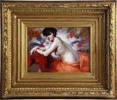 Antique Oil On Panel "Le Coussin Rouge" Nude By Francois Bonnardel