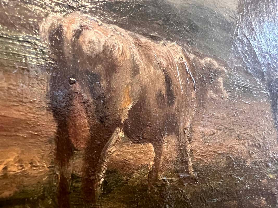 Hand-Painted Alexandre Gaston Guignard (1848 - 1922), oil on canvas, Landscape Cows For Sale