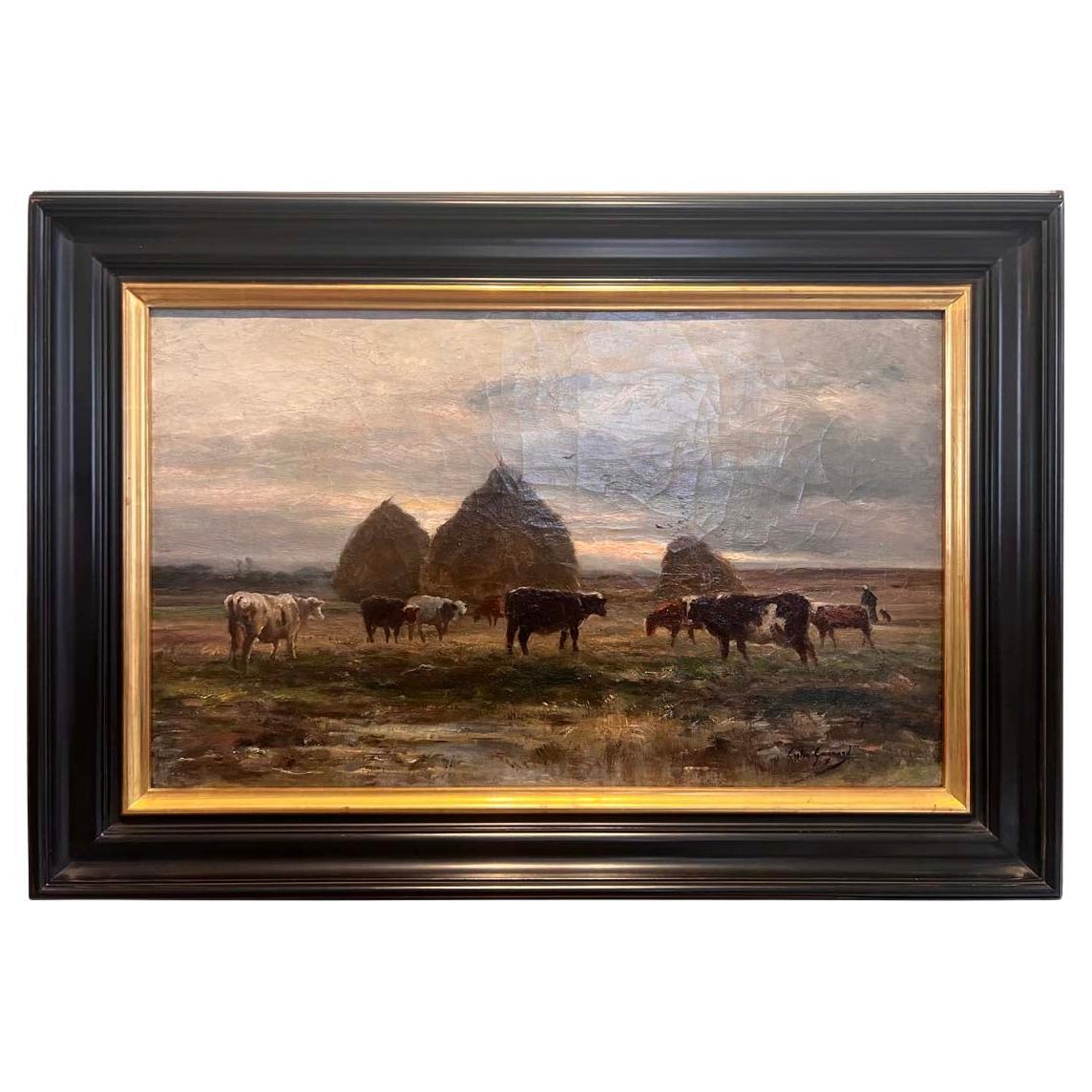 Alexandre Gaston Guignard (1848 - 1922), huile sur toile, paysage vaches en vente