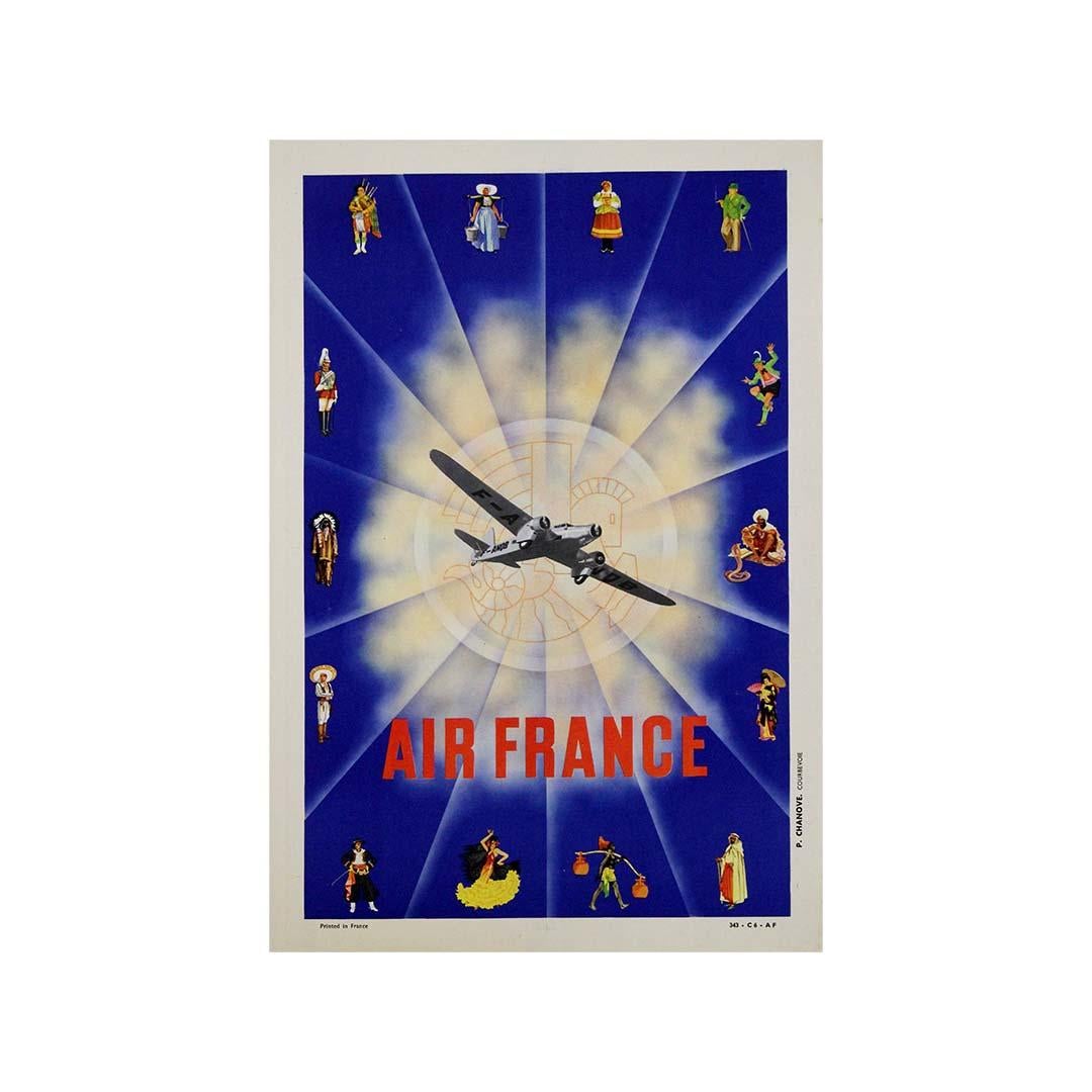 Straordinario poster di viaggio originale del 1937 di Alexandre Gérald - Air France in vendita 1