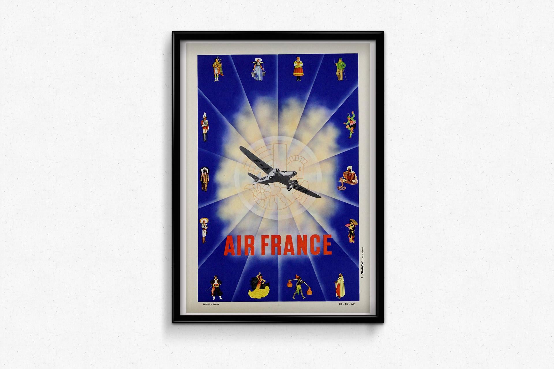 Straordinario poster di viaggio originale del 1937 di Alexandre Gérald - Air France in vendita 3