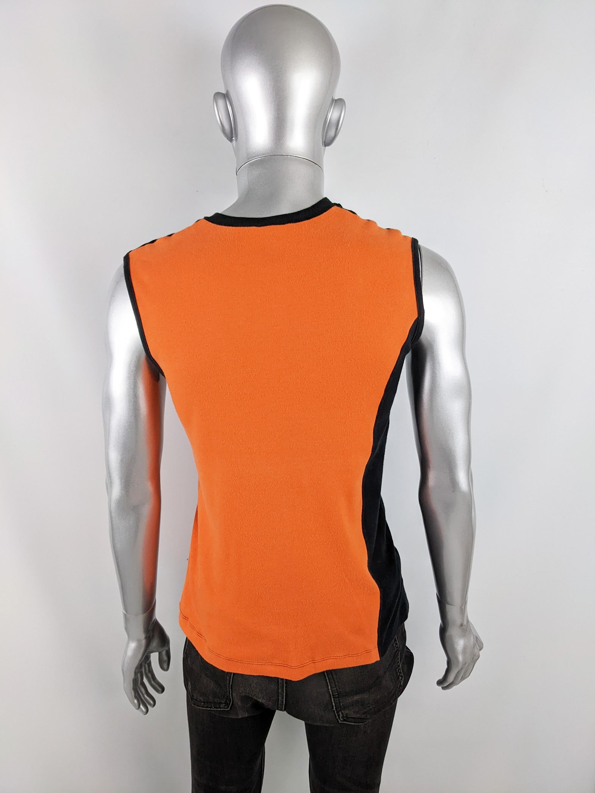 Alexandre Herchcovitch Mens Vintage Sleeveless Black & Orange T Shirt, 2000s In Good Condition In Doncaster, South Yorkshire