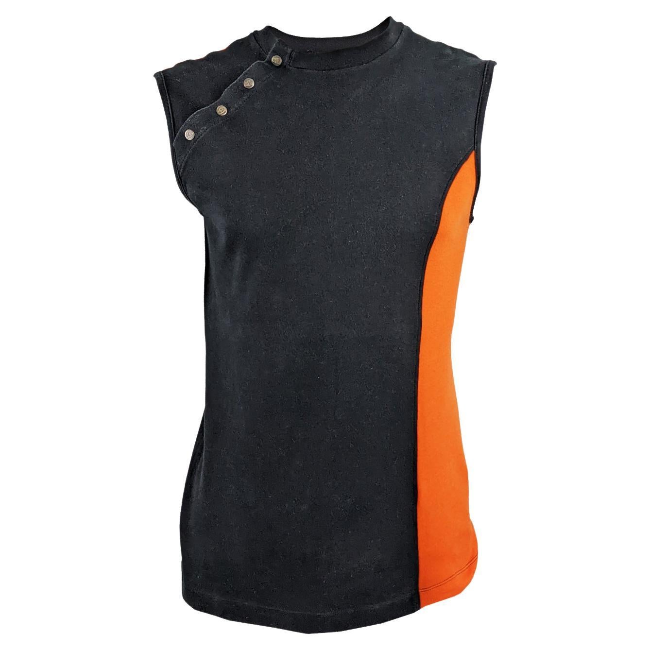 Alexandre Herchcovitch Mens Vintage Sleeveless Black & Orange T Shirt, 2000s