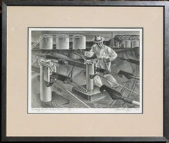 Litografia originale di Alexandre Hogue, 1940 - Aggancio alla Centrale Elettrica