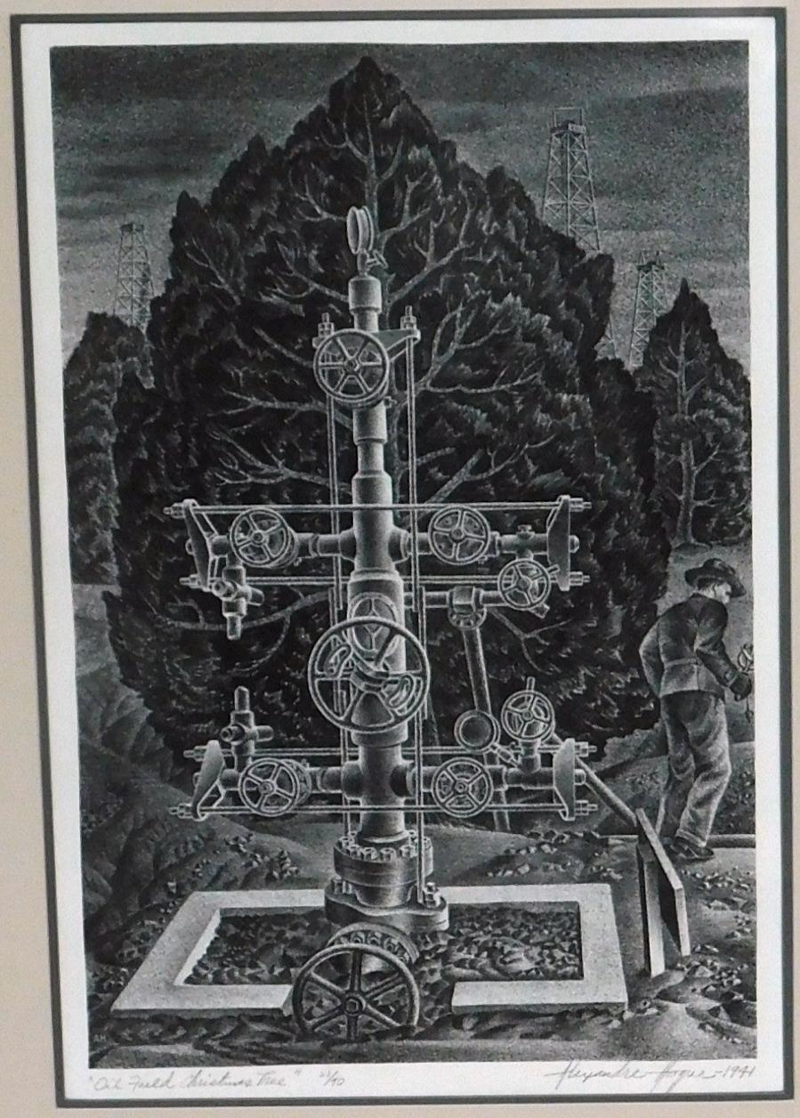 Alexandre Hogue Original Lithograph, 1941 - Oil Field Christmas Tree For Sale 1