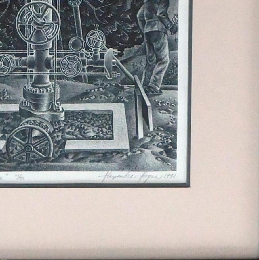 Alexandre Hogue Original Lithograph, 1941 - Oil Field Christmas Tree For Sale 2