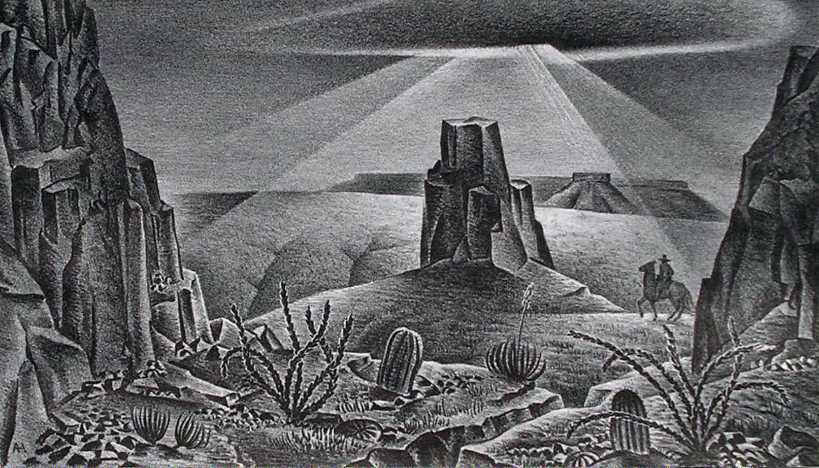 Alexandre Hogue Original Lithograph, Circa 1945 - Desert Glare 1