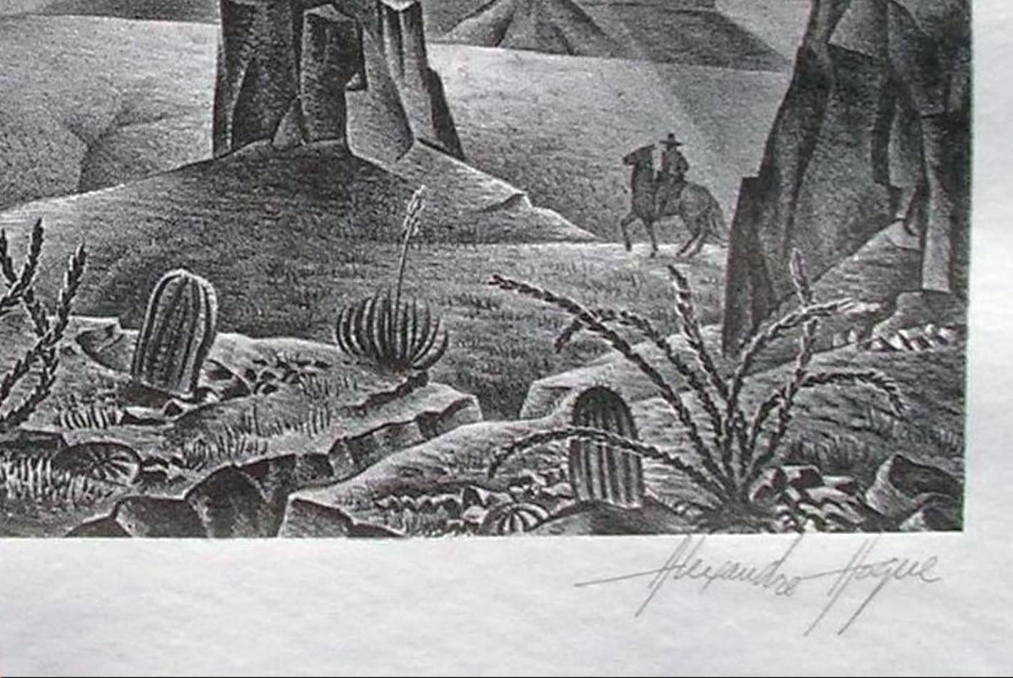 Alexandre Hogue Original Lithograph, Circa 1945 - Desert Glare 2
