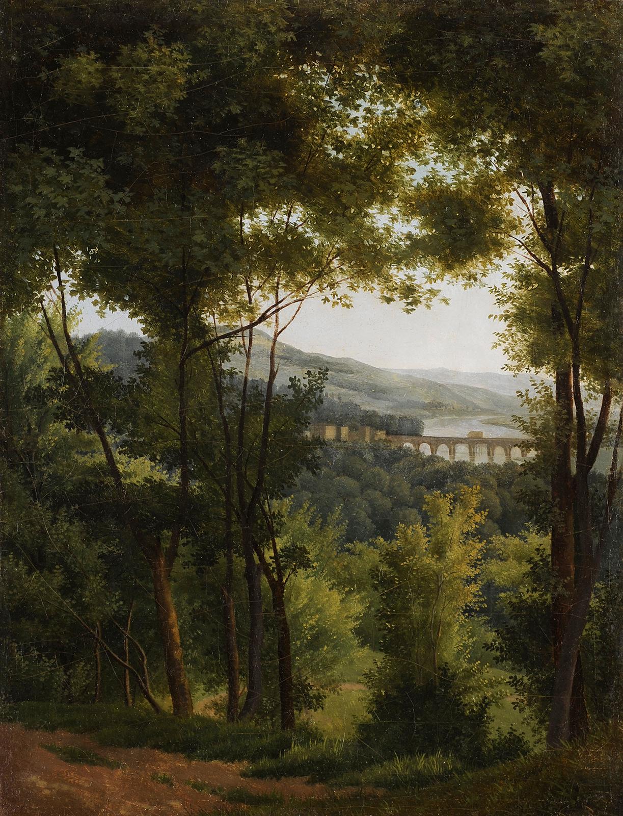 View taken in the Park of Saint-Cloud near Paris - Painting by Alexandre-Hyacinthe Dunouy