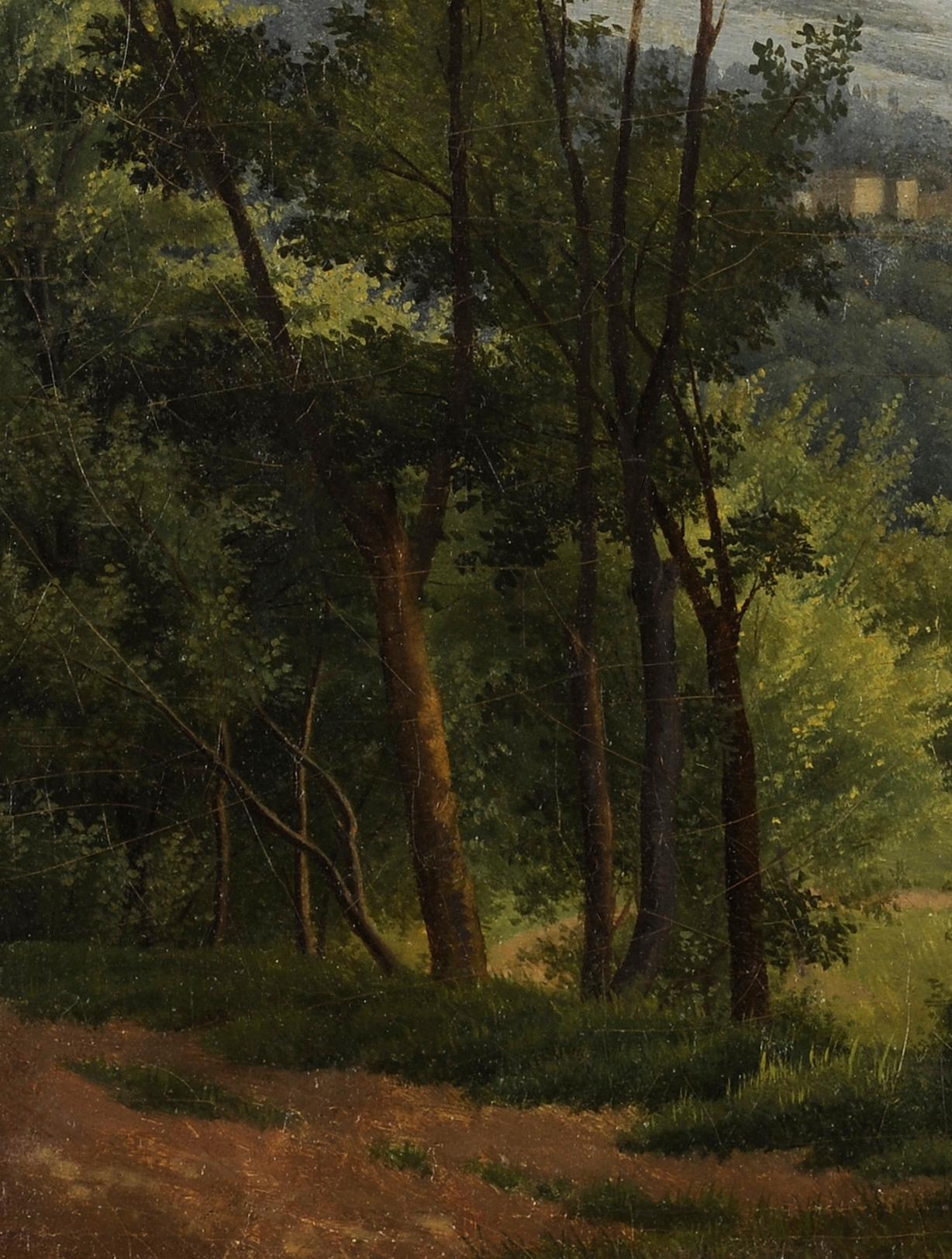 View taken in the Park of Saint-Cloud near Paris - Brown Landscape Painting by Alexandre-Hyacinthe Dunouy