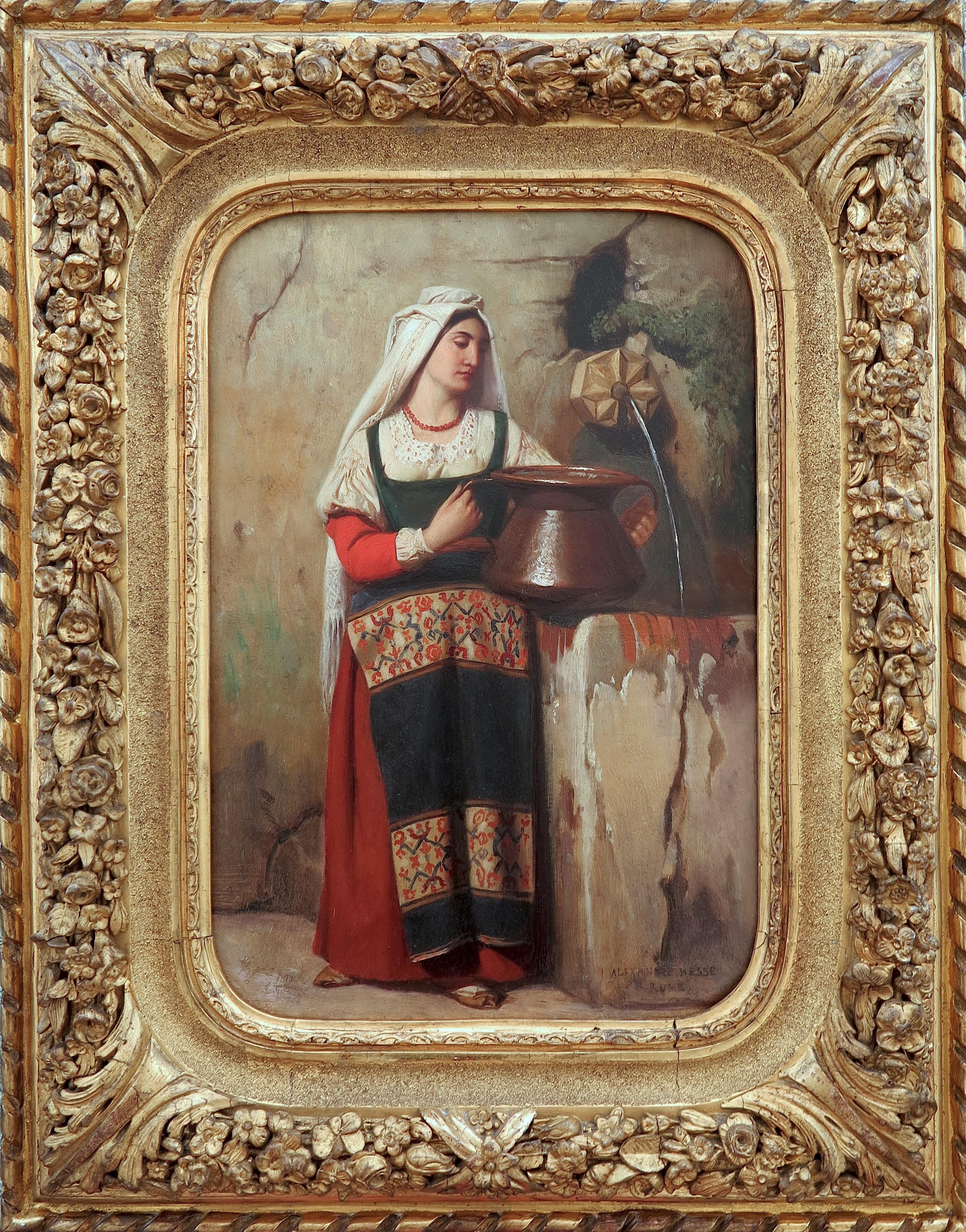 Junge Römerin an einem Brunnen und junger römischer Hirte – Painting von Alexandre Jean-Baptiste HESSE