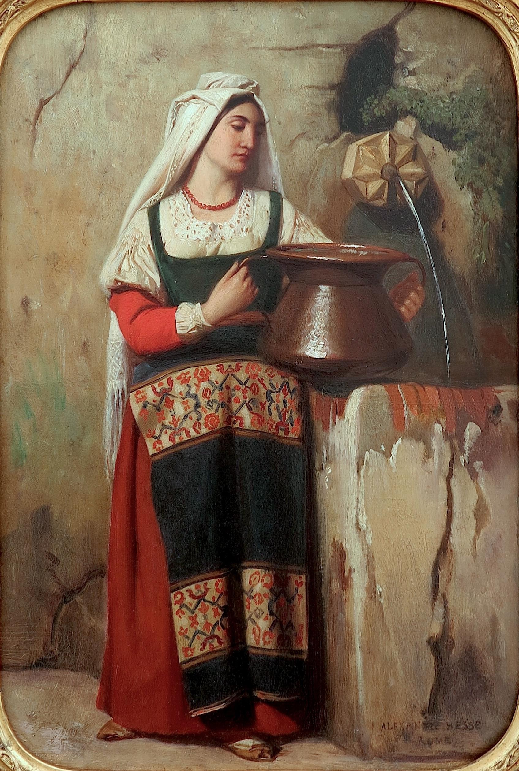 Junge Römerin an einem Brunnen und junger römischer Hirte (Französische Schule), Painting, von Alexandre Jean-Baptiste HESSE