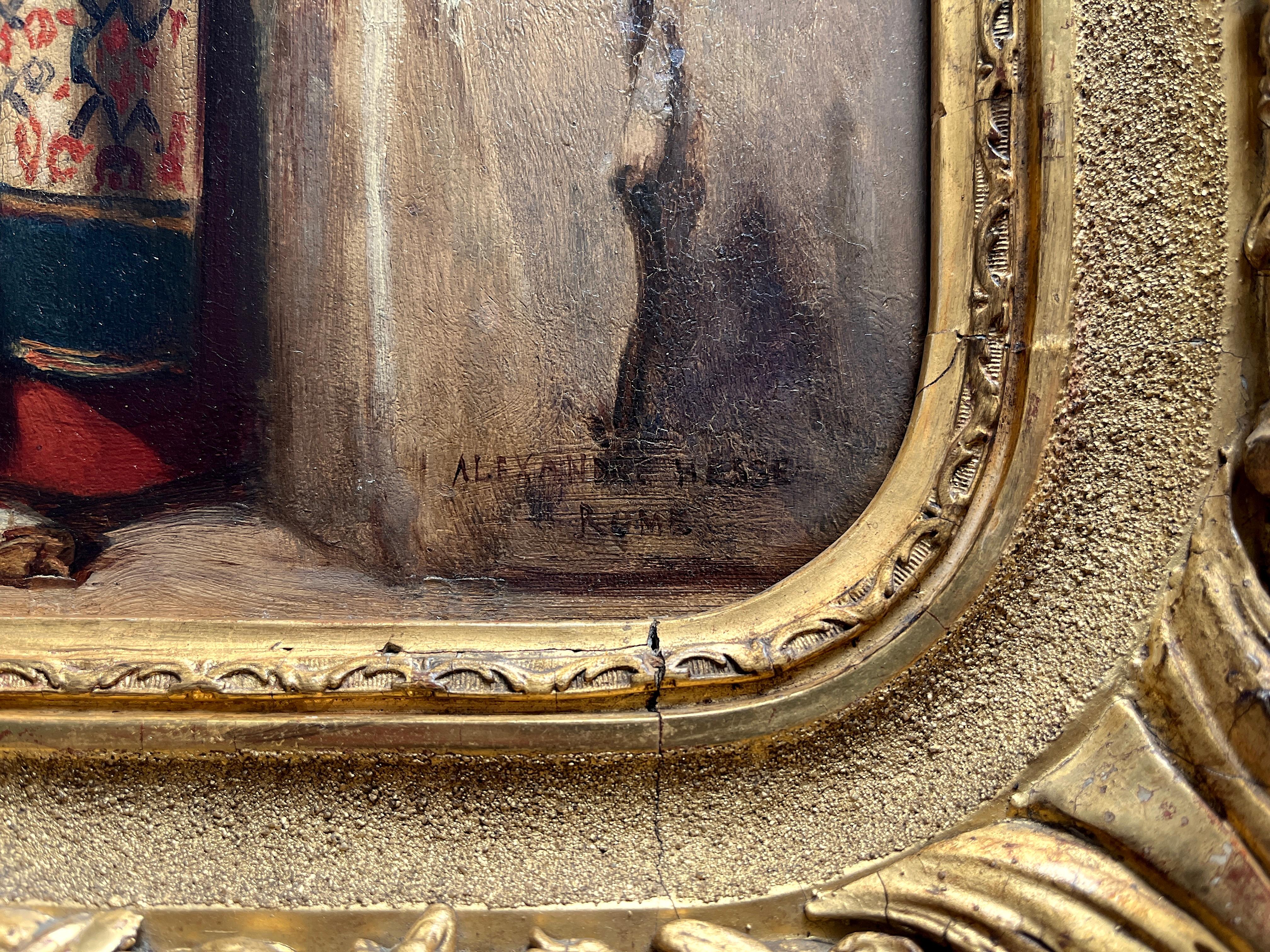 Junge Römerin an einem Brunnen und junger römischer Hirte (Braun), Portrait Painting, von Alexandre Jean-Baptiste HESSE