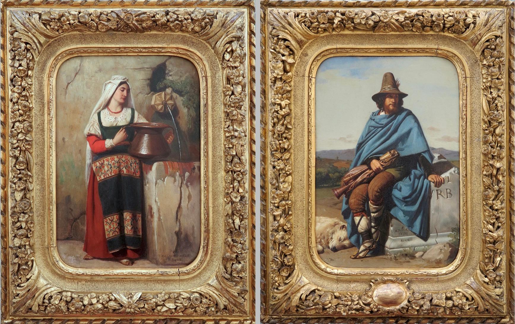 Alexandre Jean-Baptiste HESSE Portrait Painting – Junge Römerin an einem Brunnen und junger römischer Hirte