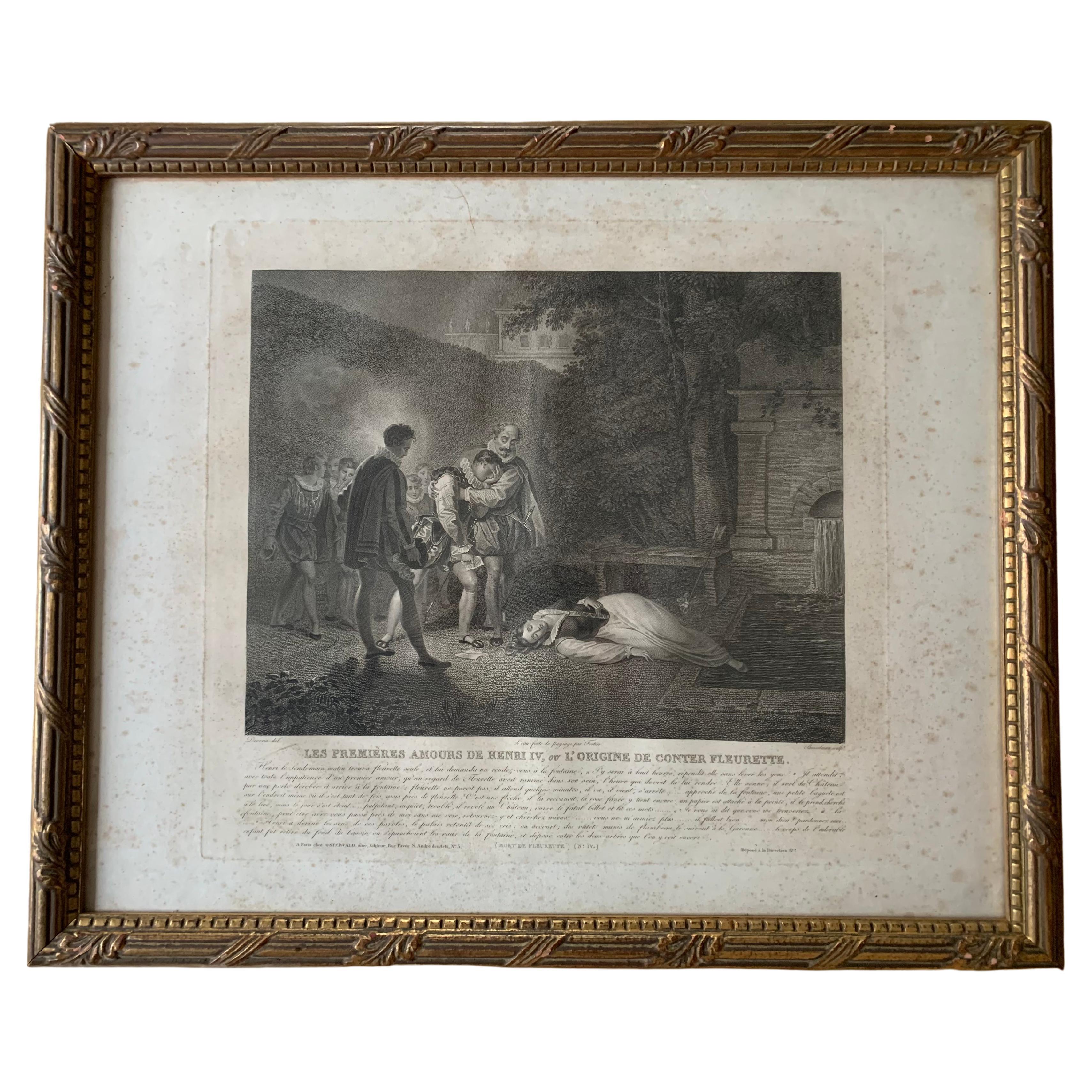 Alexandre Joseph Desenne "the First Loves of Henri iv" Engraving, 19th Century For Sale