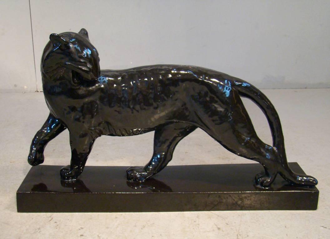 French Alexandre Kelety Et M. Guillard, Art Deco Panther Sculpture For Sale