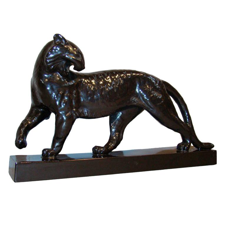 Alexandre Kelety Et M. Guillard, Art Deco Panther Sculpture For Sale