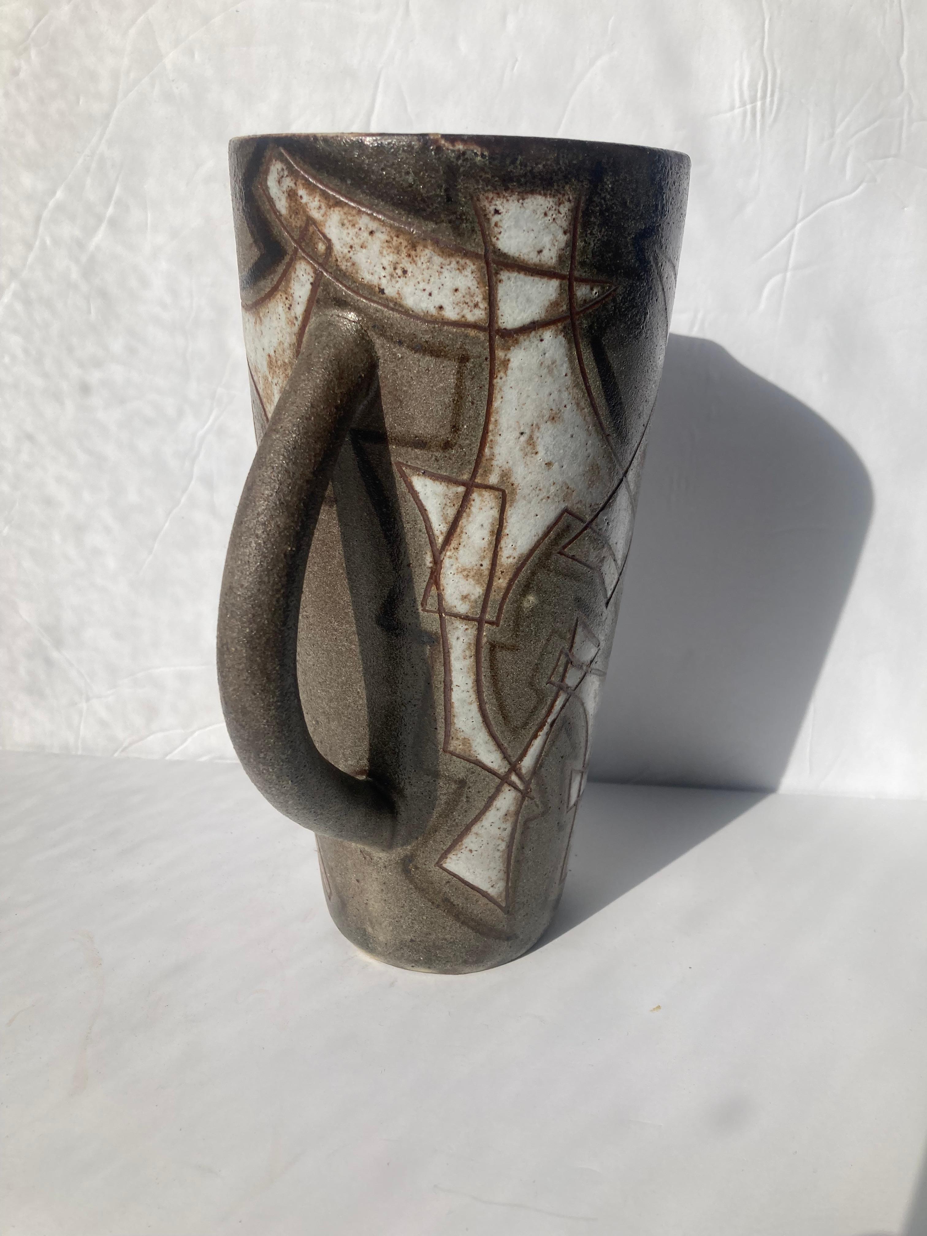 Modern Alexandre Kostanda ceramic , pottery abstract  vessel /pitcher , Vallauris . For Sale
