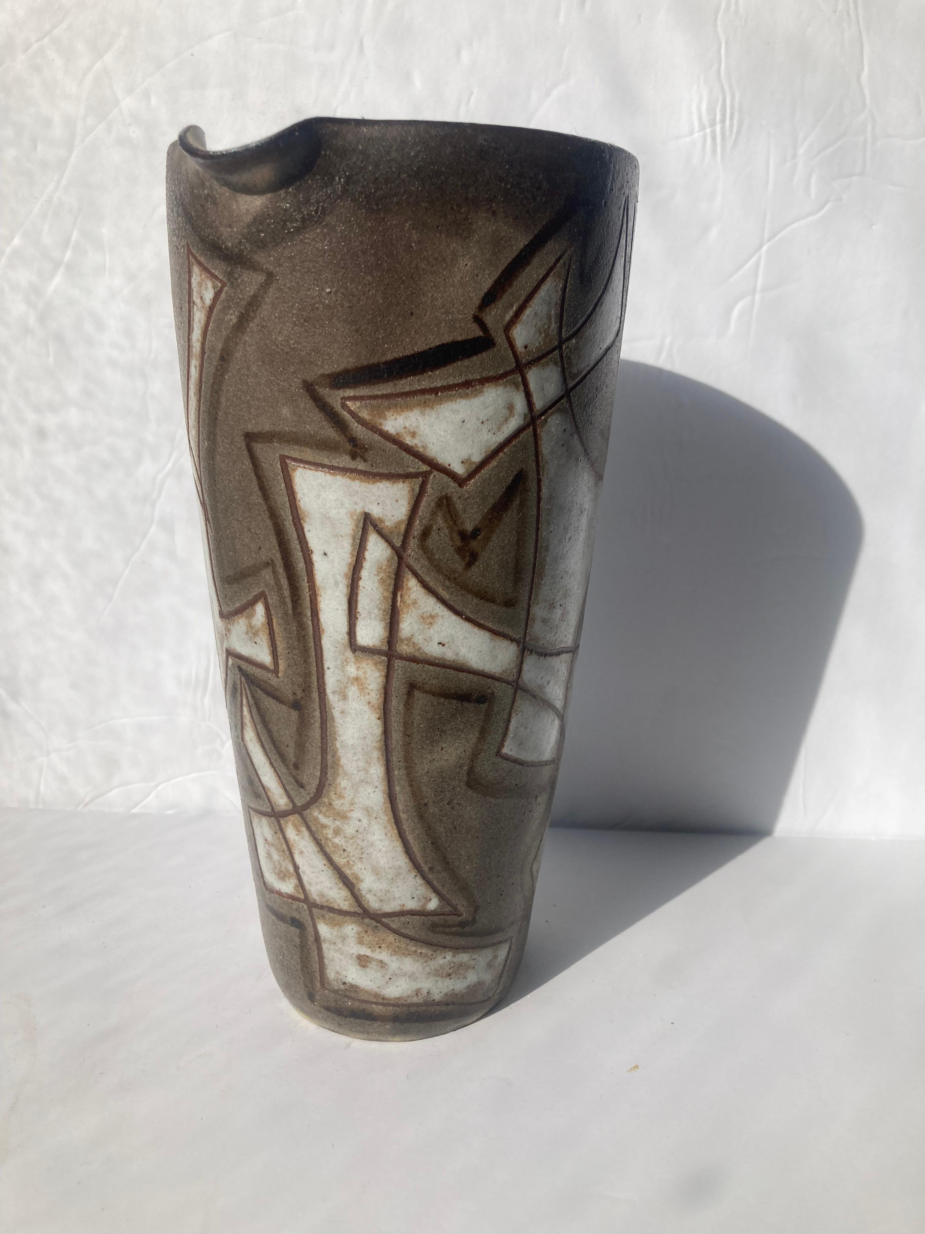 Hand-Crafted Alexandre Kostanda ceramic , pottery abstract  vessel /pitcher , Vallauris . For Sale