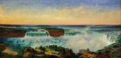 Niagara Falls 1870s Large Panoramic Oil Painting New York State And Ontario