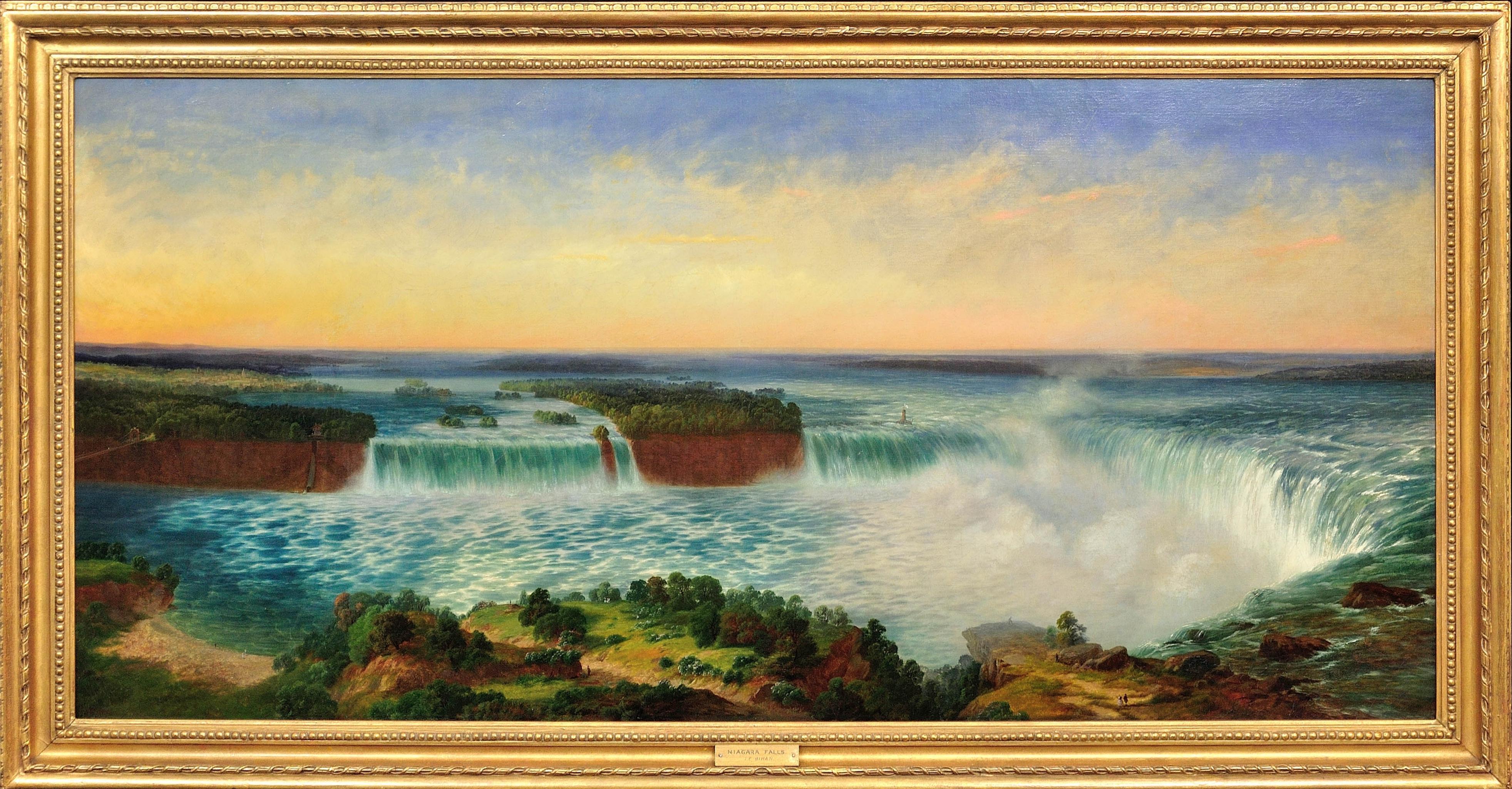 Alexandre Le Bihan Landscape Painting – Niagarafälle, Ontario. Blick hinüber zum Staat New York. Buffalo NY in der Ferne. 
