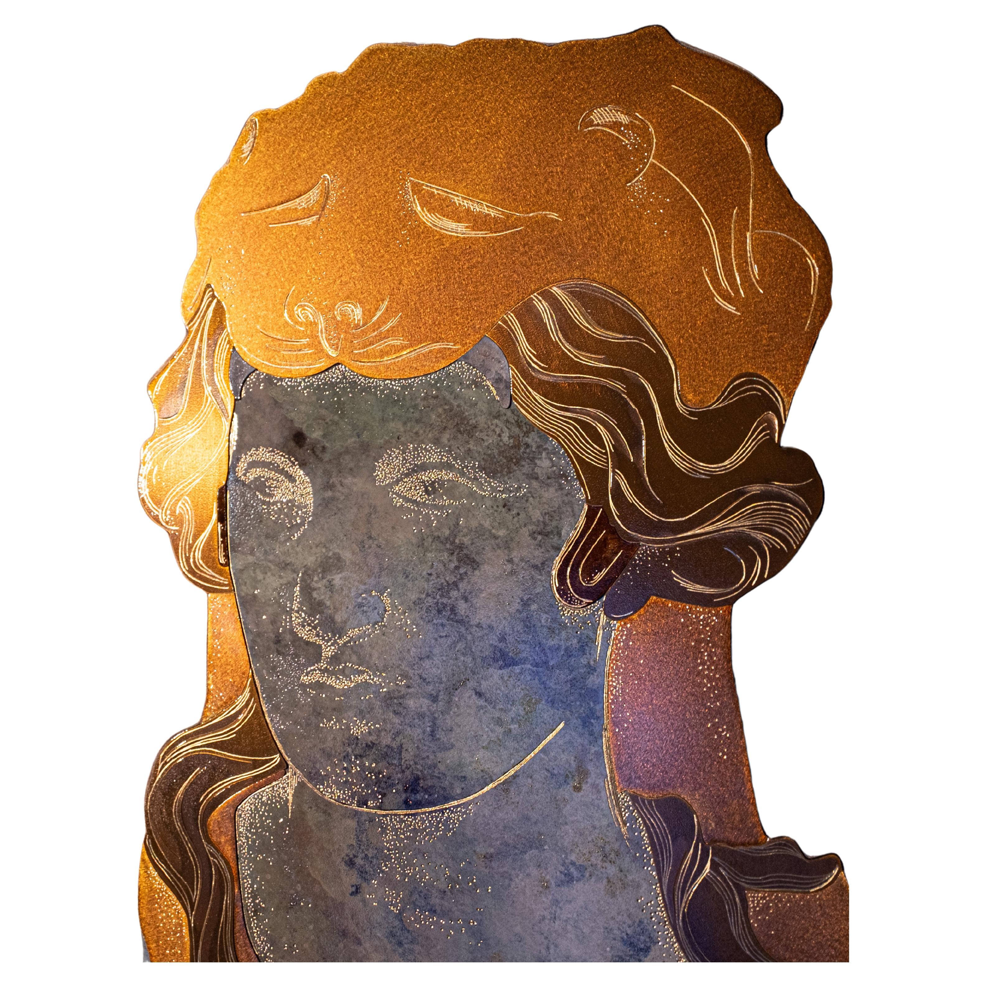 Alexandre le grand - tableau en marqueterie de laiton et gravure 